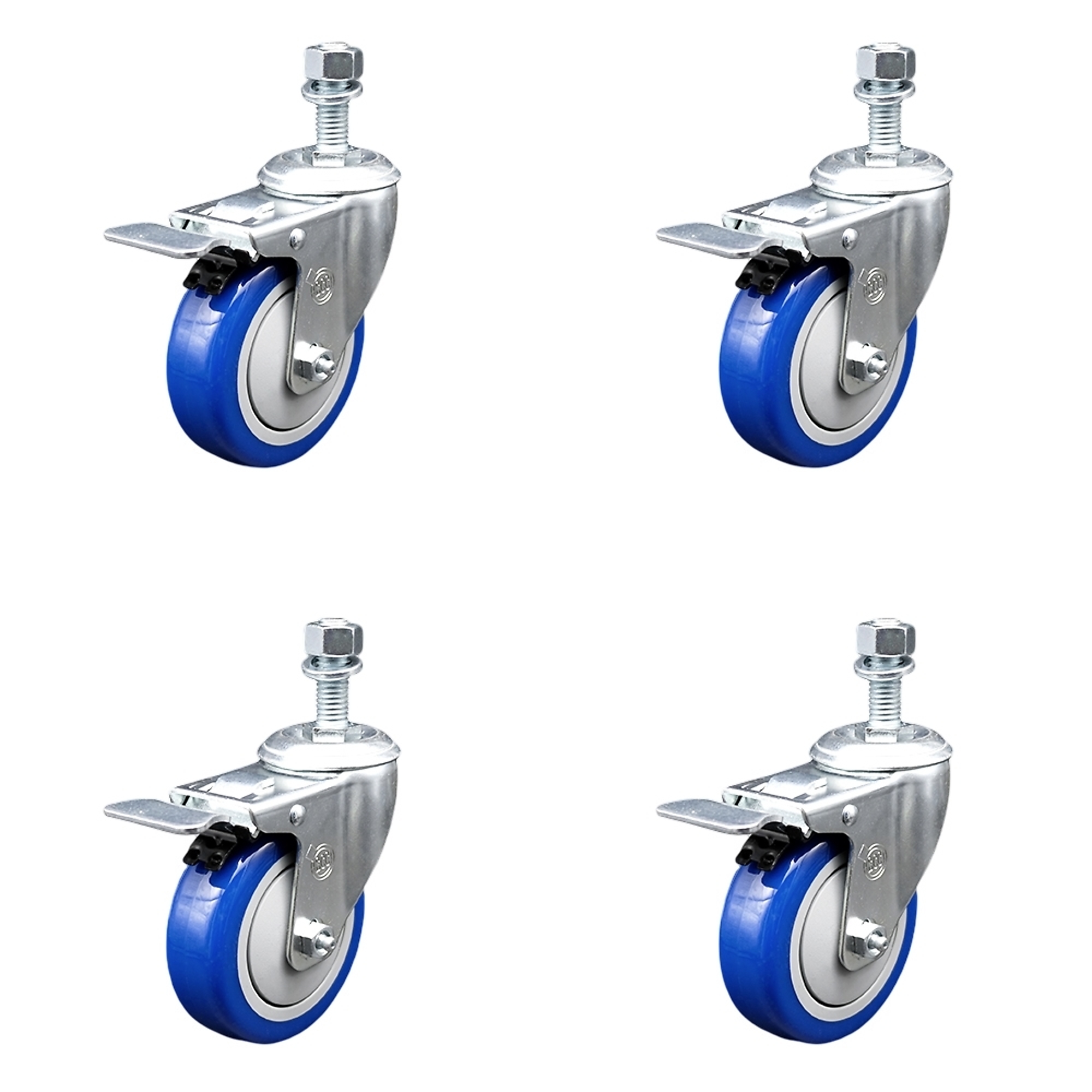 Service Caster, 4Inch x 1 1/4Inch Stem Casters, Wheel Diameter 4 in, Caster Type Swivel, Package (qty.) 4, Model SCC-SSTSTTL20S414-PPUB-BLUE-M1215-4