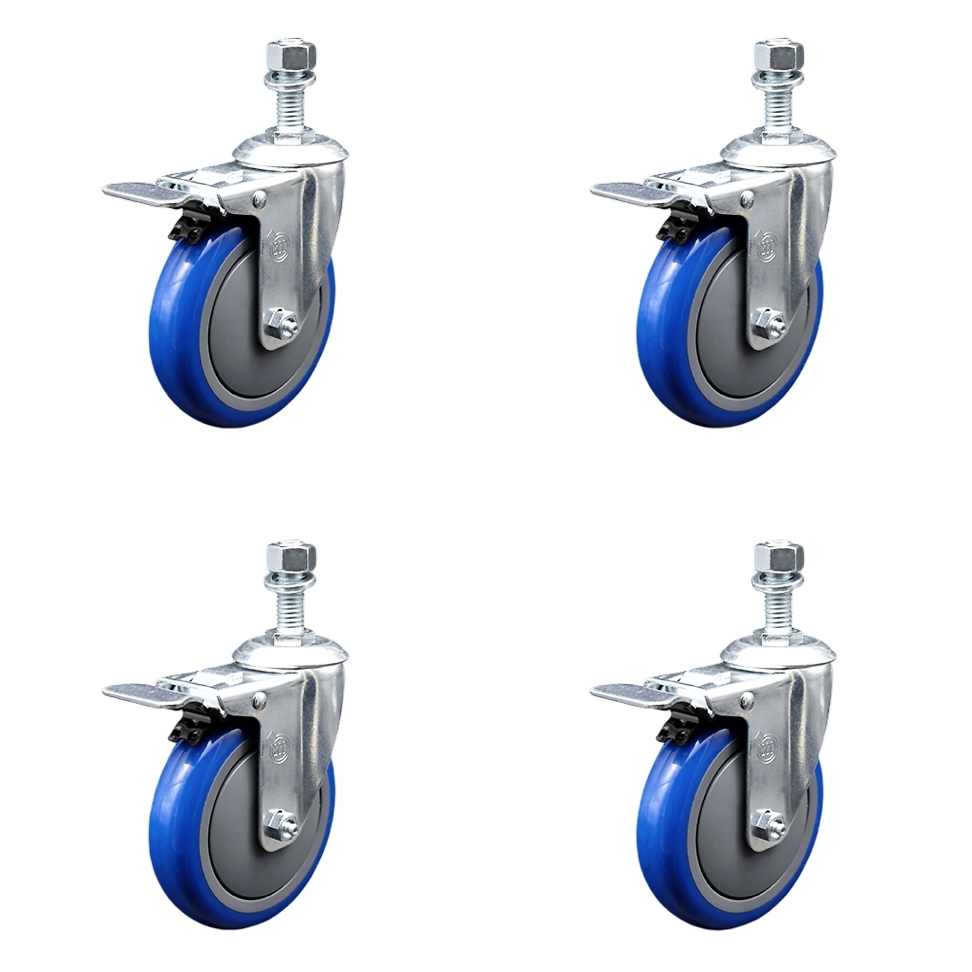 Service Caster, 5Inch x 1 1/4Inch Stem Casters, Wheel Diameter 5 in, Caster Type Swivel, Package (qty.) 4, Model SCC-TSTTL20S514-PPUB-BLUE-M1215-4