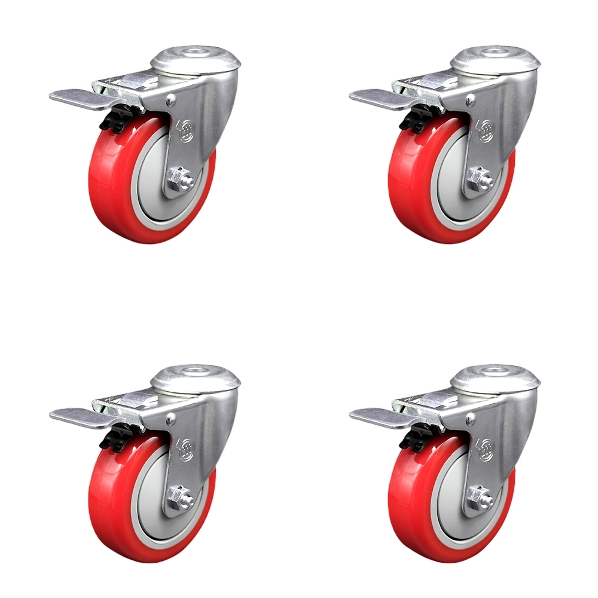 Service Caster, 4Inch x 1 1/4Inch Stem Casters, Wheel Diameter 4 in, Caster Type Swivel, Package (qty.) 4, Model SCC-BHTTL20S414-PPUB-RED-4