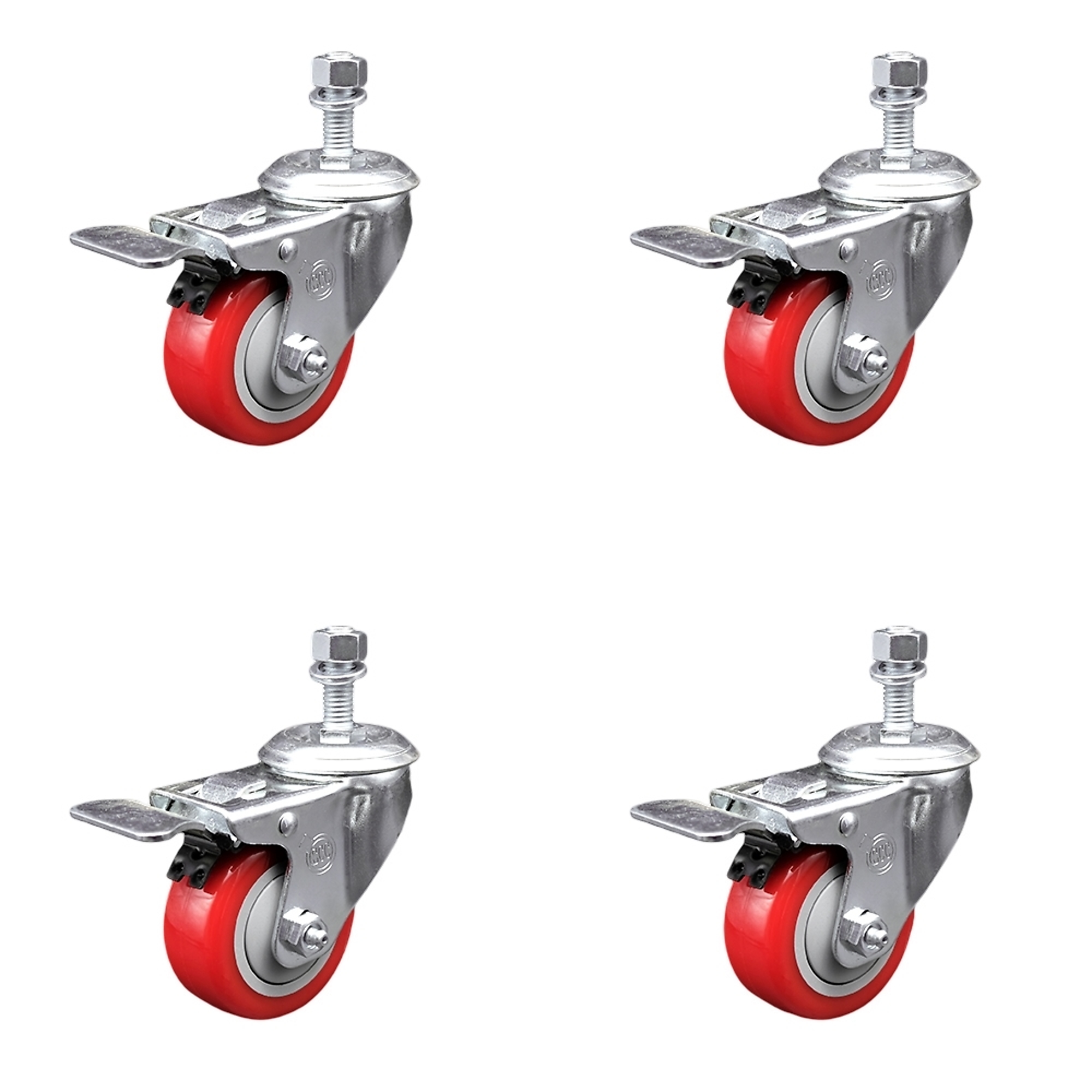 Service Caster, 3 1/2Inch x 1 1/4Inch Stem Casters, Wheel Diameter 3.5 in, Caster Type Swivel, Package (qty.) 4, Model SCC-TSTTL20S3514-PPUB-RED-