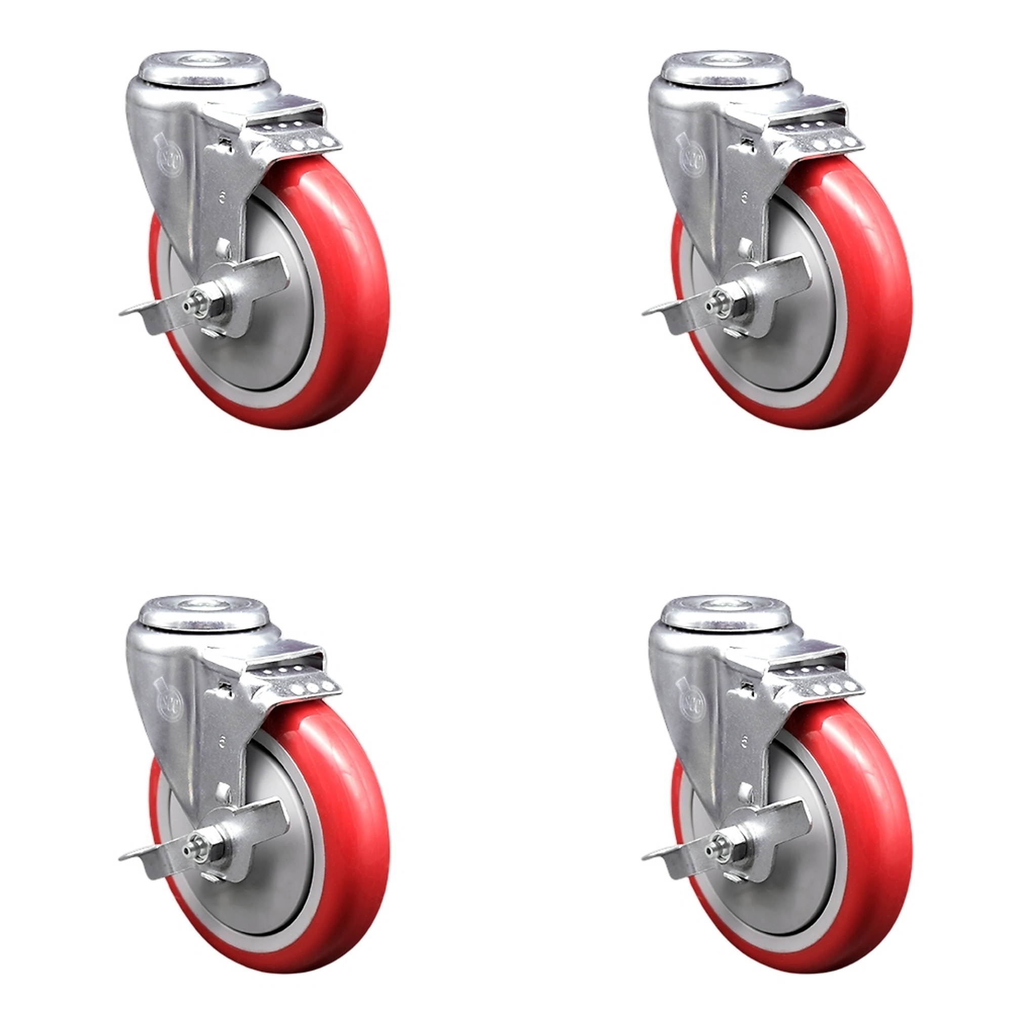 Service Caster, 5Inch x 1 1/4Inch Stem Casters, Wheel Diameter 5 in, Caster Type Swivel, Package (qty.) 4, Model SCC-BH20S514-PPUB-RED-TLB-4