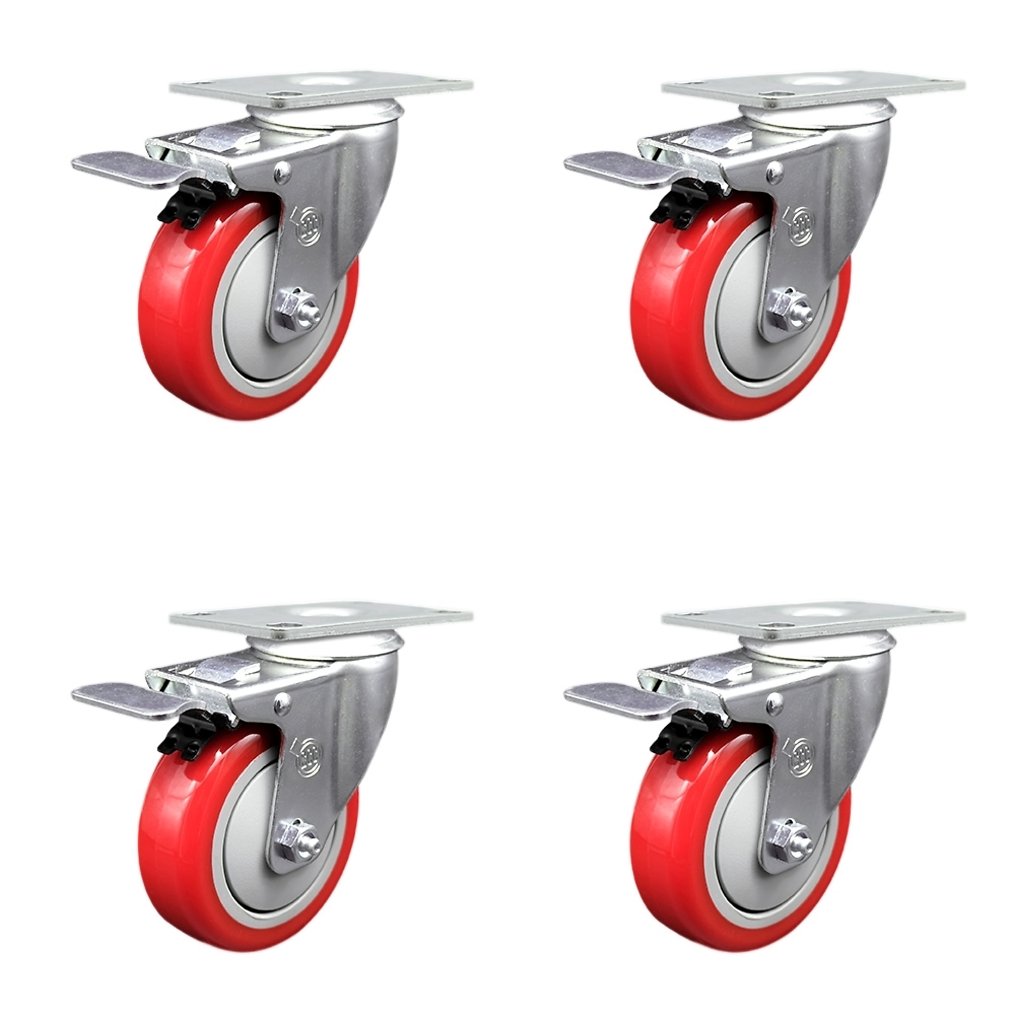 Service Caster, 4Inch x 1 1/4Inch Plate Casters, Wheel Diameter 4 in, Caster Type Swivel, Package (qty.) 4, Model SCC-SSTTL20S414-PPUB-RED-4