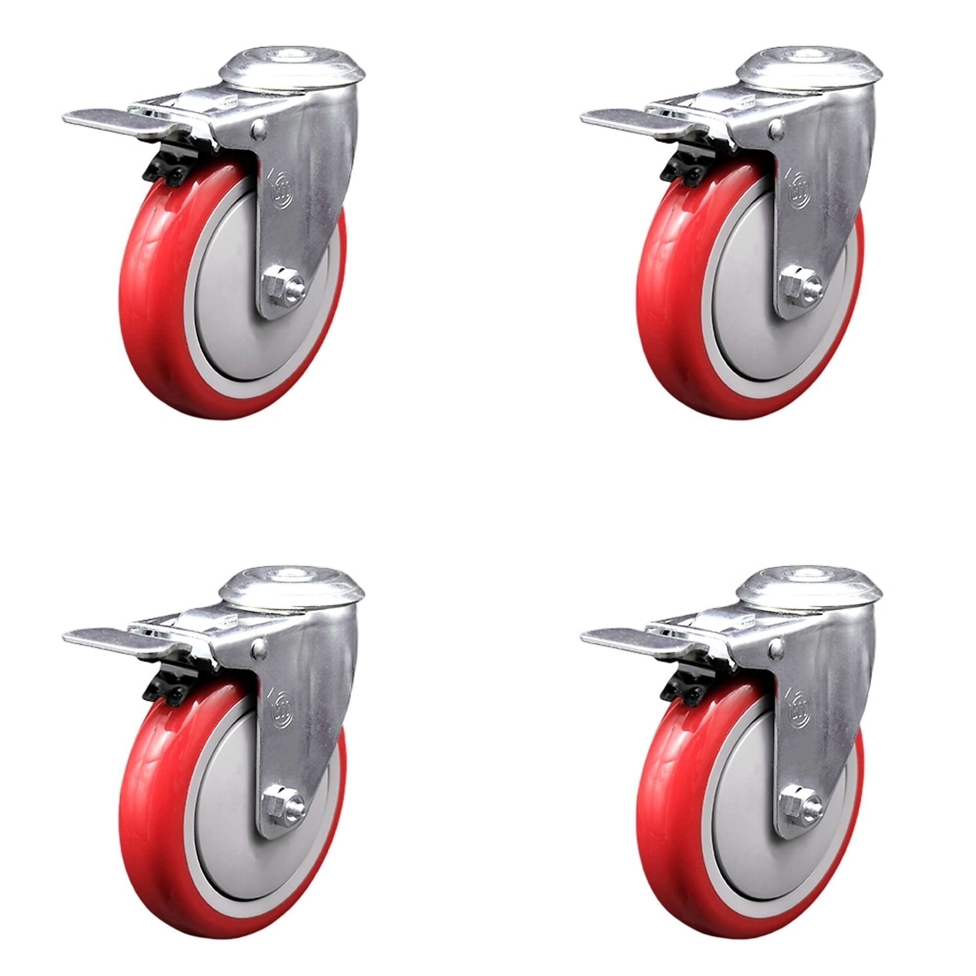 Service Caster, 5Inch x 1 1/4Inch Stem Casters, Wheel Diameter 5 in, Caster Type Swivel, Package (qty.) 4, Model SCC-BHTTL20S514-PPUB-RED-4