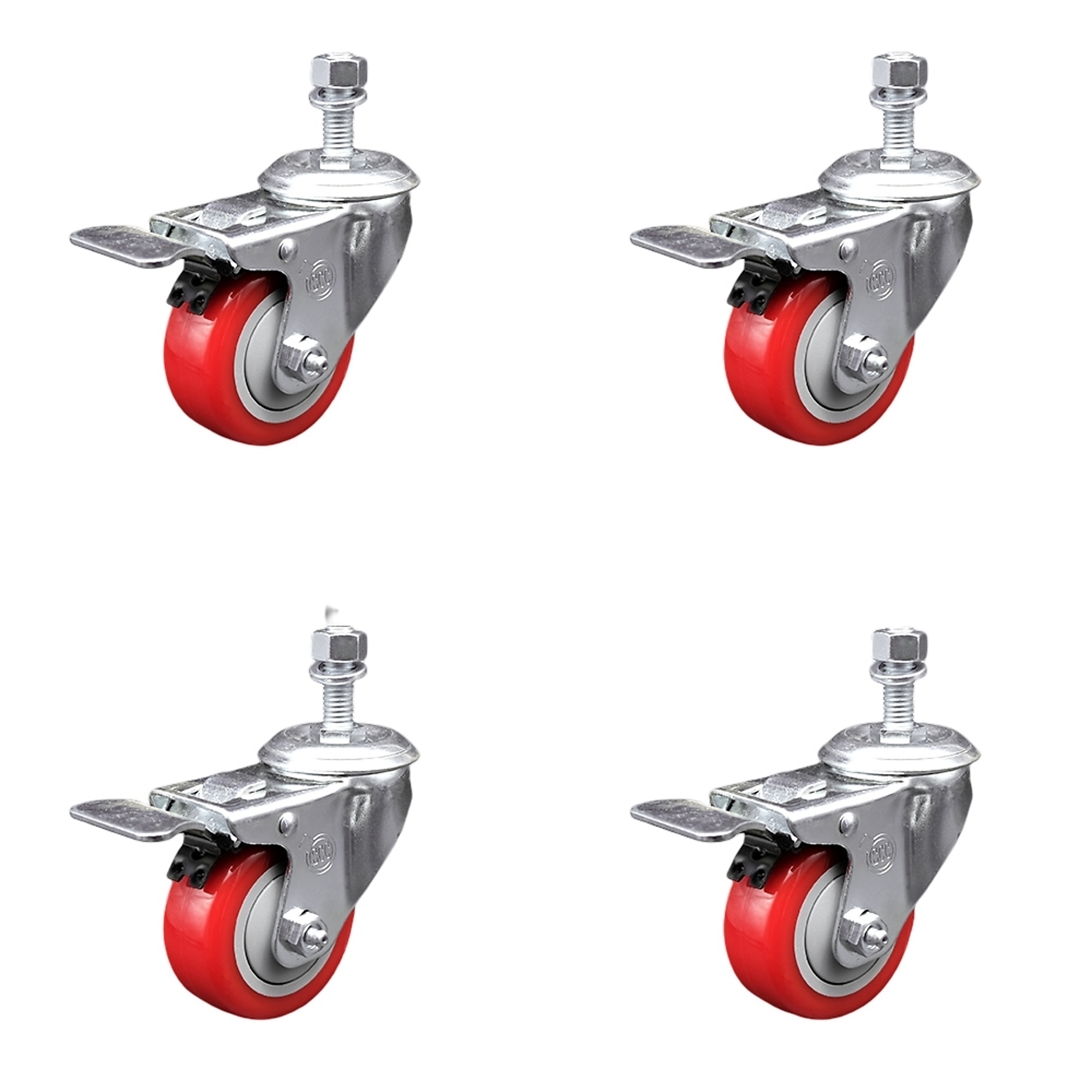 Service Caster, 3Inch x 1 1/4Inch Stem Casters, Wheel Diameter 3 in, Caster Type Swivel, Package (qty.) 4, Model SCC-SSTSTTL20S314-PPUB-RED-121315-4