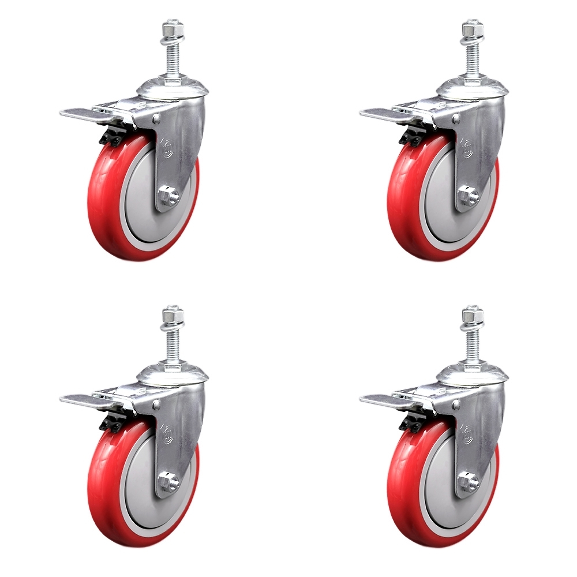 Service Caster, 5Inch x 1 1/4Inch Stem Casters, Wheel Diameter 5 in, Caster Type Swivel, Package (qty.) 4, Model SCC-TSTTL20S514-PPUB-RED-381615-4