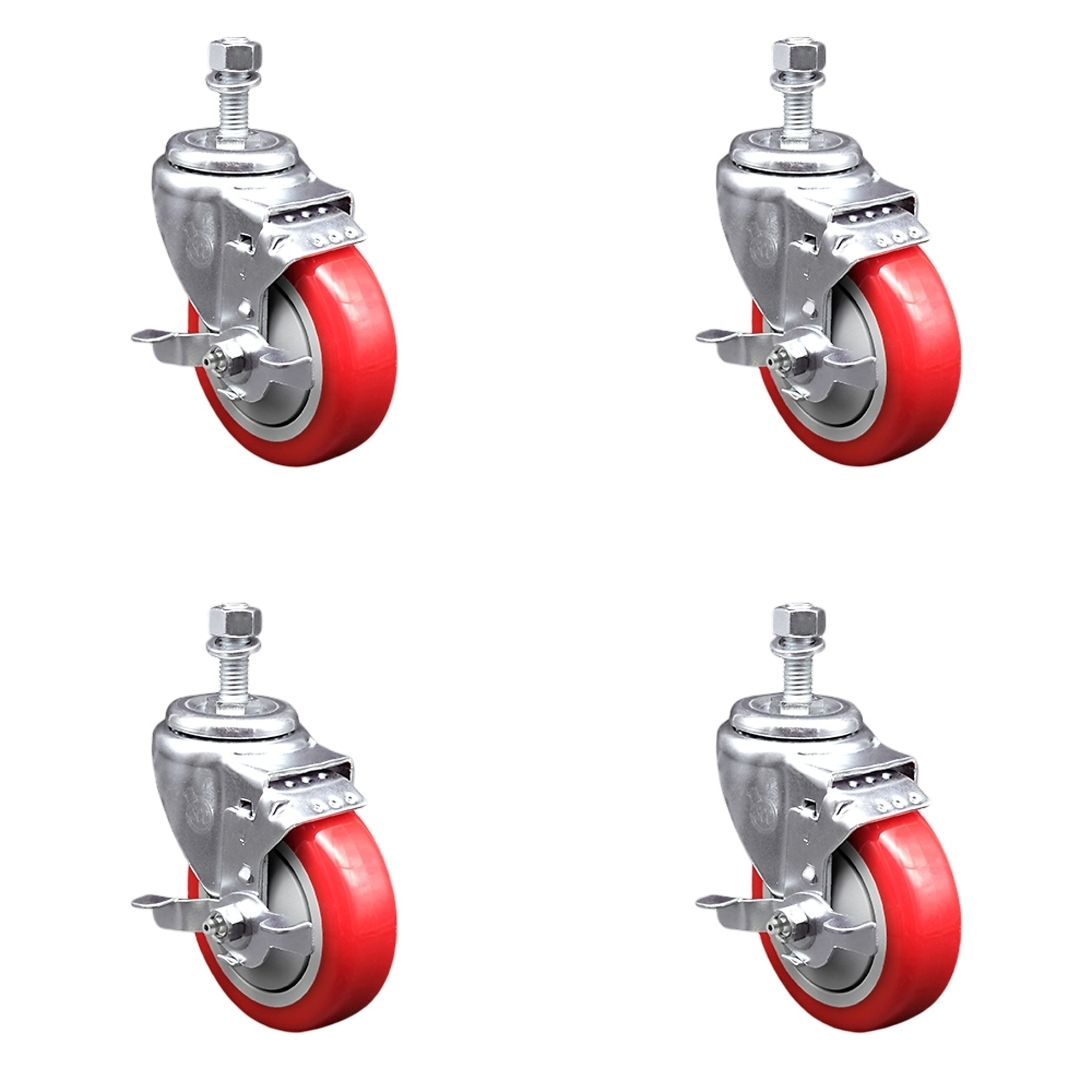 Service Caster, 4Inch x 1 1/4Inch Stem Casters, Wheel Diameter 4 in, Caster Type Swivel, Package (qty.) 4, Model SCC-TS20S414-PPUB-RED-TLB-121315-4