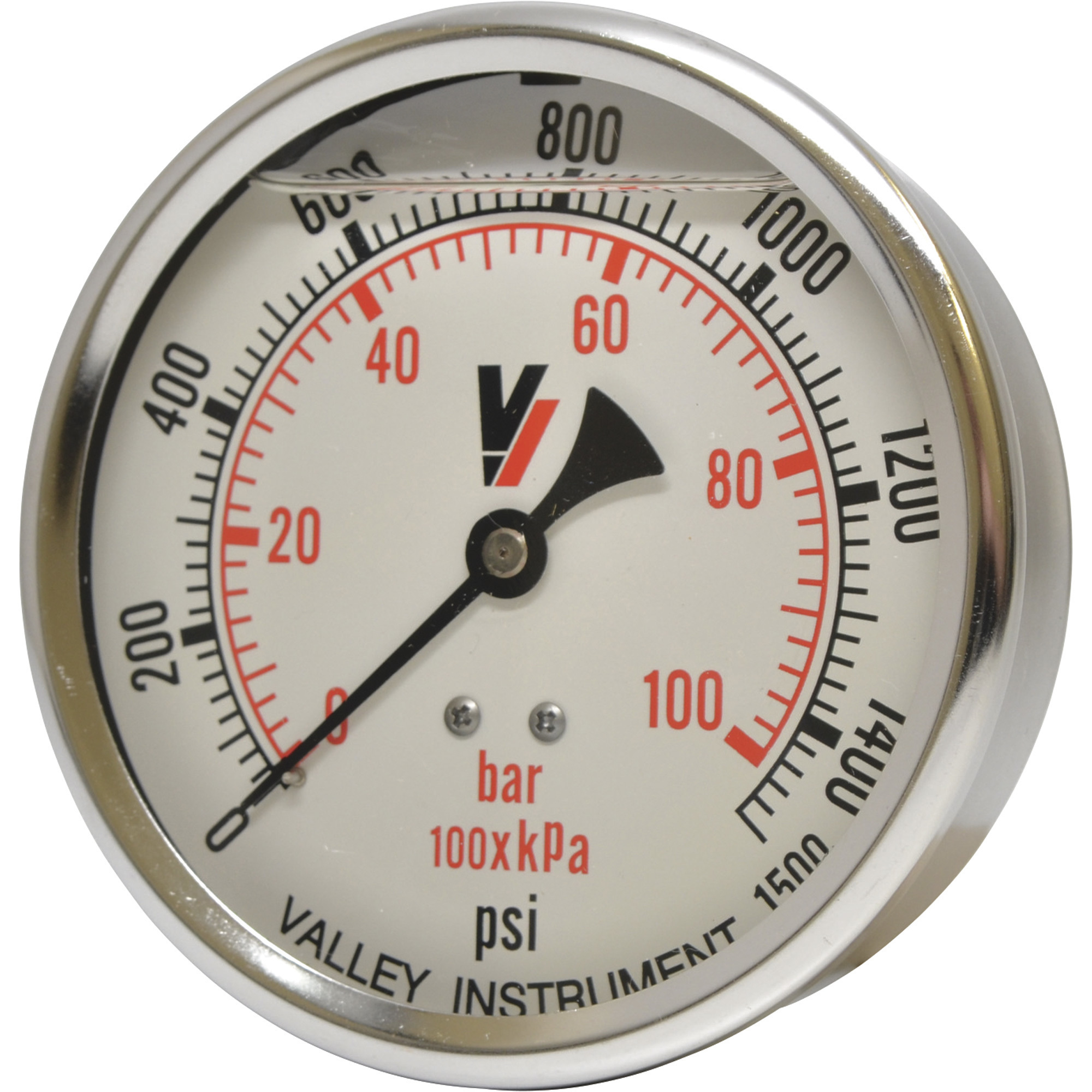 Valley Instrument Grade A 4Inch Back Mount Glycerin Filled Gauge, 0-1,500 PSI