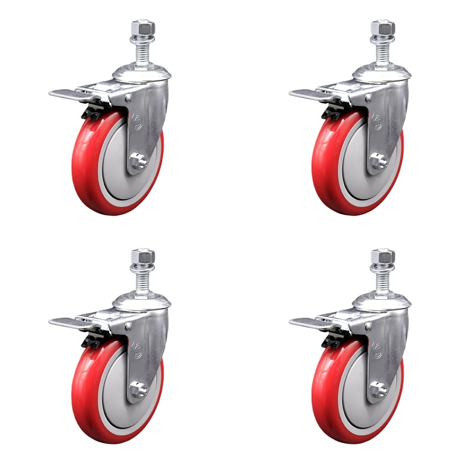 Service Caster, 5Inch x 1 1/4Inch Stem Casters, Wheel Diameter 5 in, Caster Type Swivel, Package (qty.) 4, Model SCC-SSTSTTL20S514-PPUB-RED-121315-4