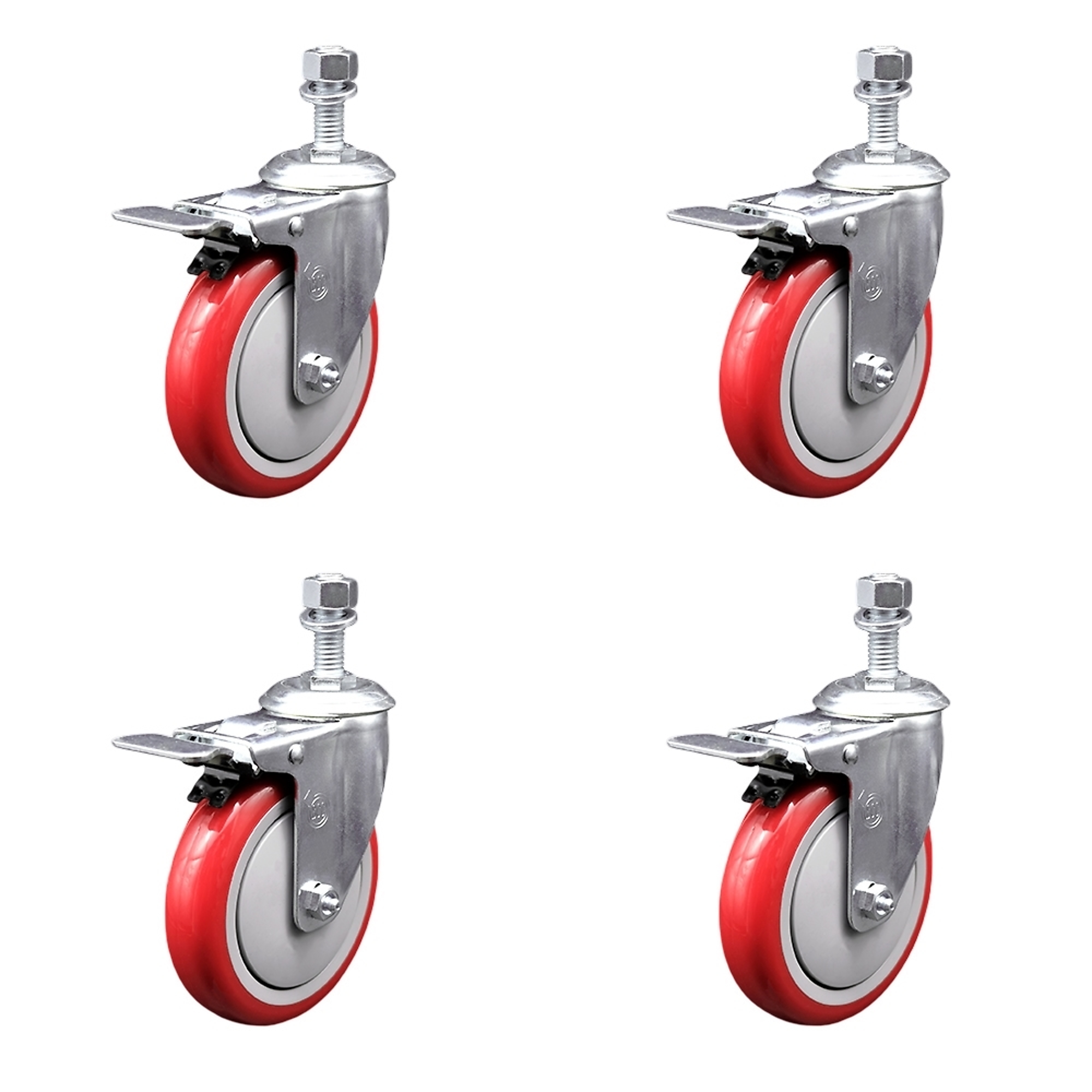 Service Caster, 5Inch x 1 1/4Inch Stem Casters, Wheel Diameter 5 in, Caster Type Swivel, Package (qty.) 4, Model SCC-TSTTL20S514-PPUB-RED-121315-4