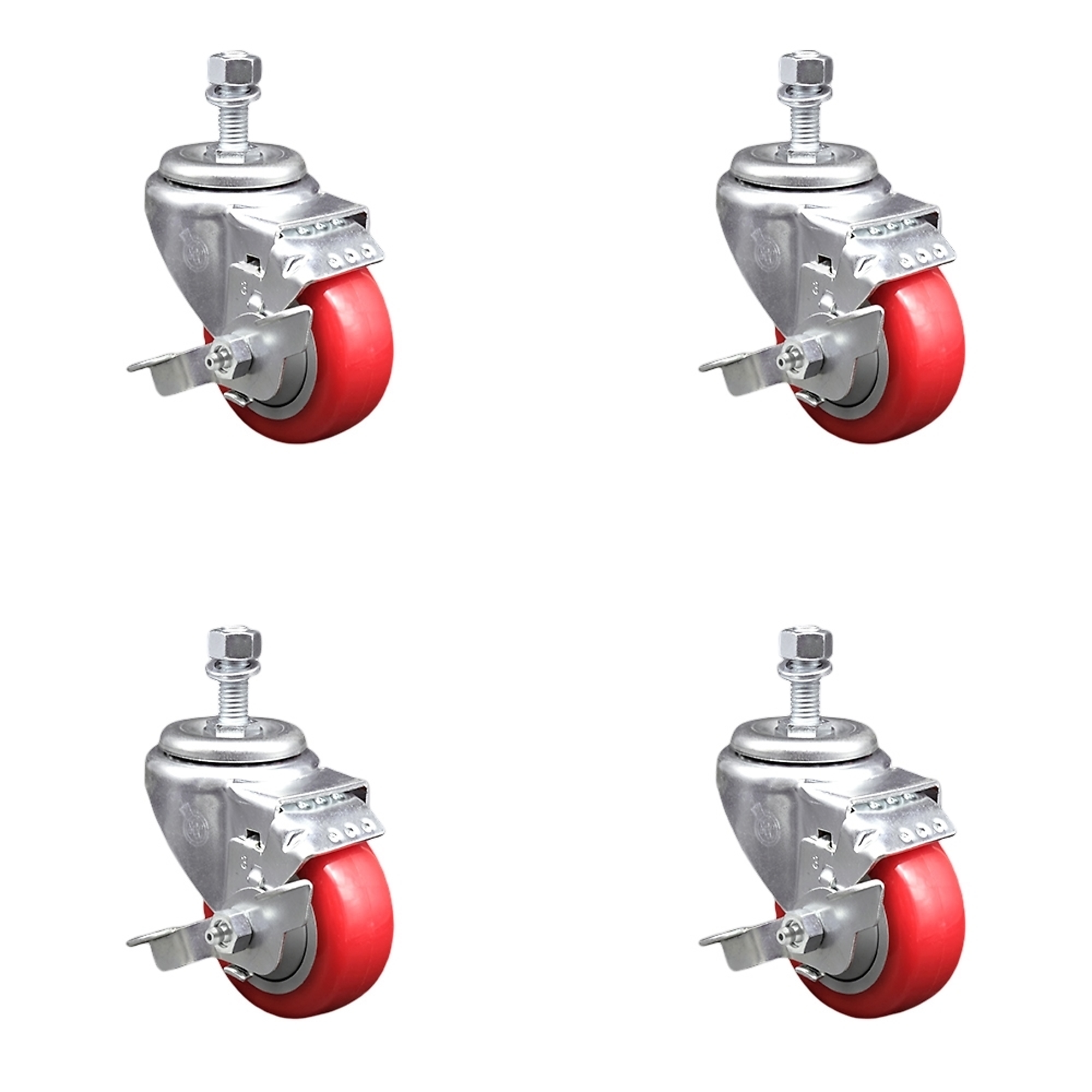 Service Caster, 3Inch x 1 1/4Inch Stem Casters, Wheel Diameter 3 in, Caster Type Swivel, Package (qty.) 4, Model SCC-SSTS20S314-PPUB-RED-TLB-121315-4