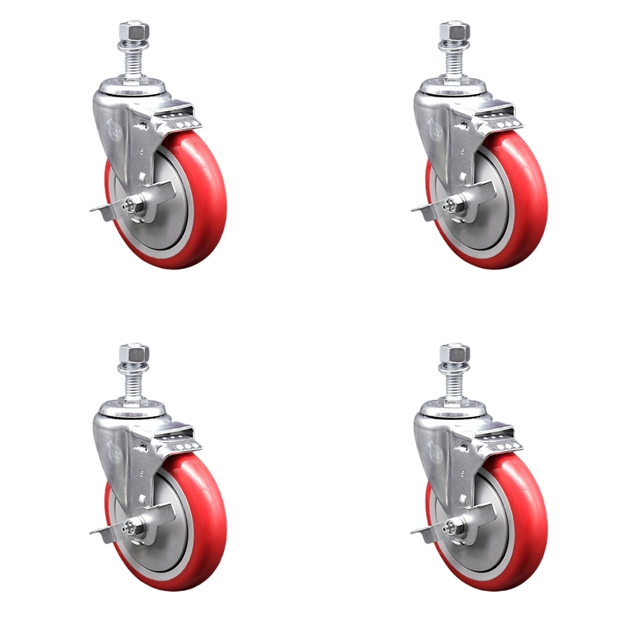 Service Caster, 5Inch x 1 1/4Inch Stem Casters, Wheel Diameter 5 in, Caster Type Swivel, Package (qty.) 4, Model SCC-TS20S514-PPUB-RED-TLB-121315-4