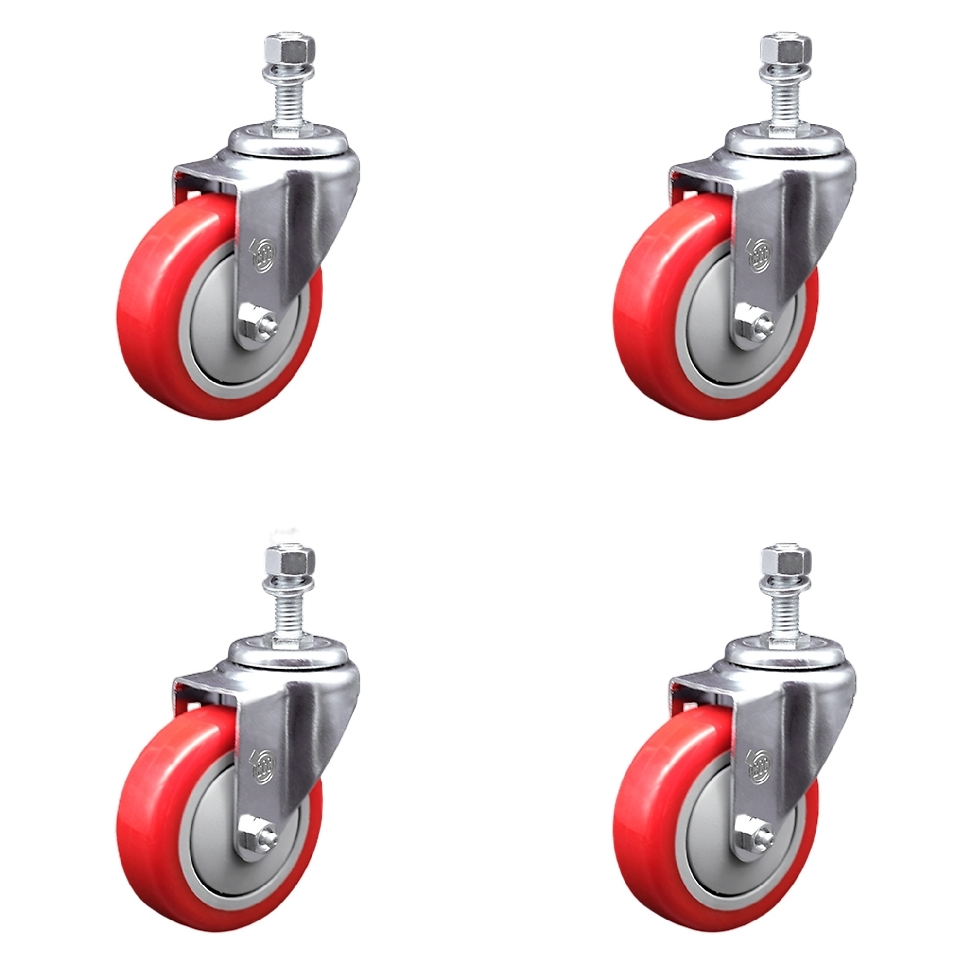 Service Caster, 4Inch x 1 1/4Inch Stem Casters, Wheel Diameter 4 in, Caster Type Swivel, Package (qty.) 4, Model SCC-SSTS20S414-PPUB-RED-121315-4