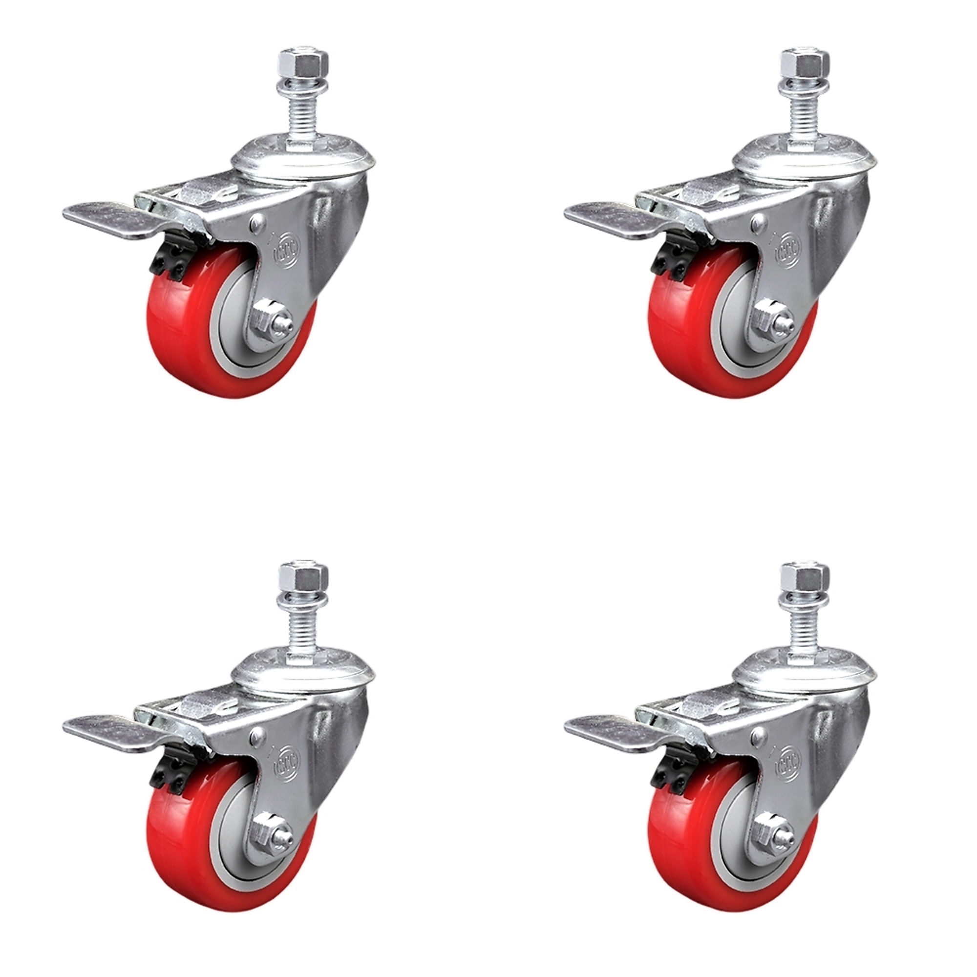 Service Caster, 3 1/2Inch x 1 1/4Inch Stem Casters, Wheel Diameter 3.5 in, Caster Type Swivel, Package (qty.) 4, Model SCC-SSTSTTL20S3514-PPUB-RED-