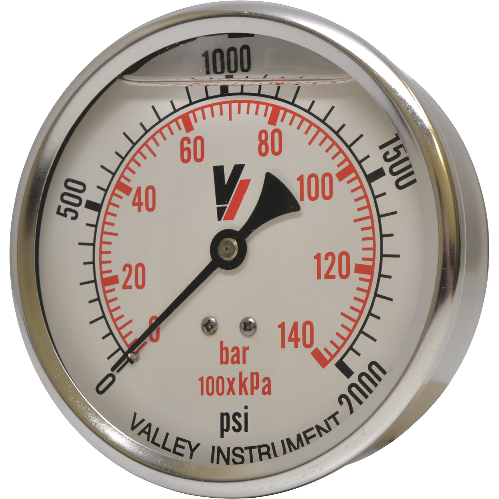 Valley Instrument Grade A 4Inch Back Mount Glycerin Filled Gauge, 0-2,000 PSI