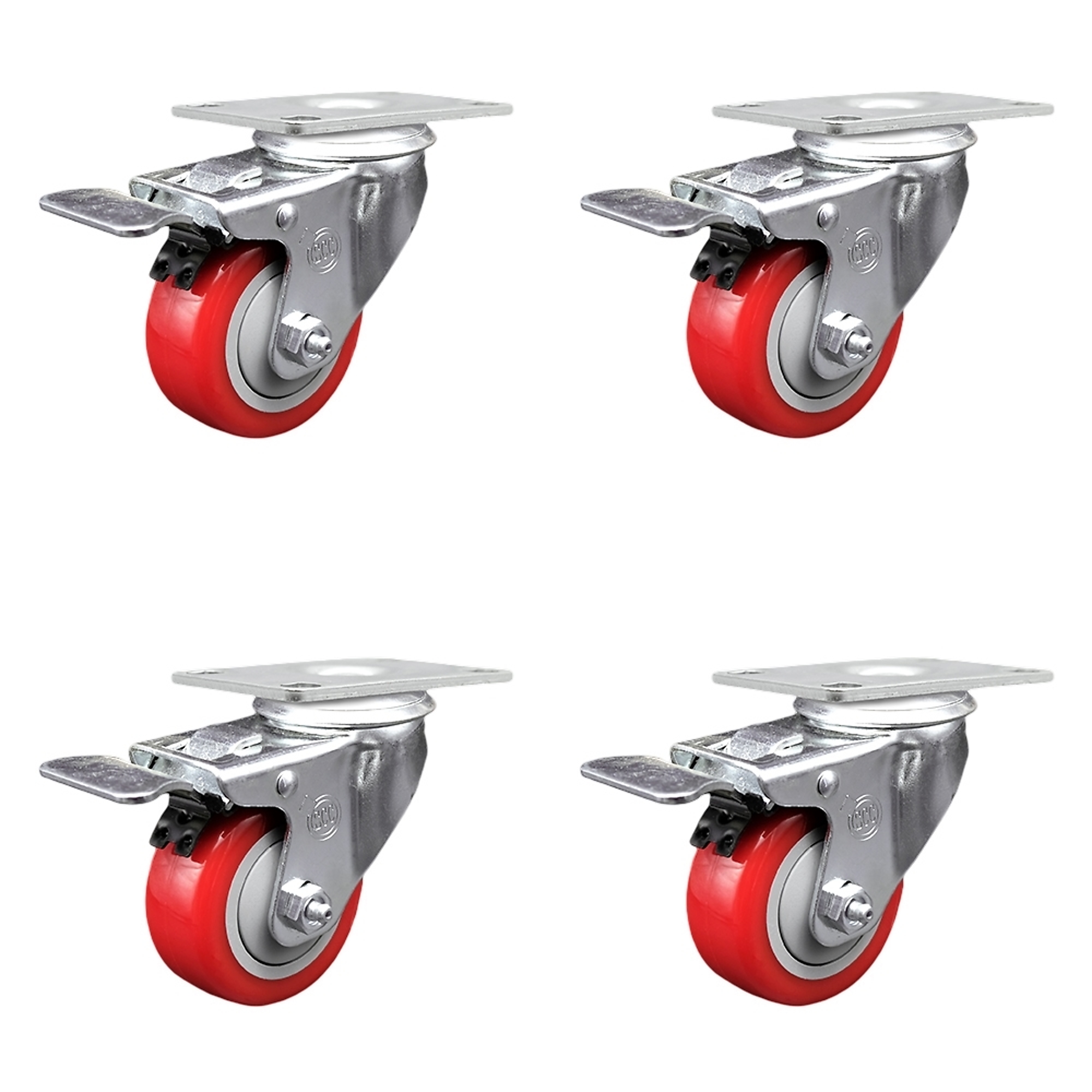 Service Caster, 3Inch x 1 1/4Inch Plate Casters, Wheel Diameter 3 in, Caster Type Swivel, Package (qty.) 4, Model SCC-SSTTL20S314-PPUB-RED-4