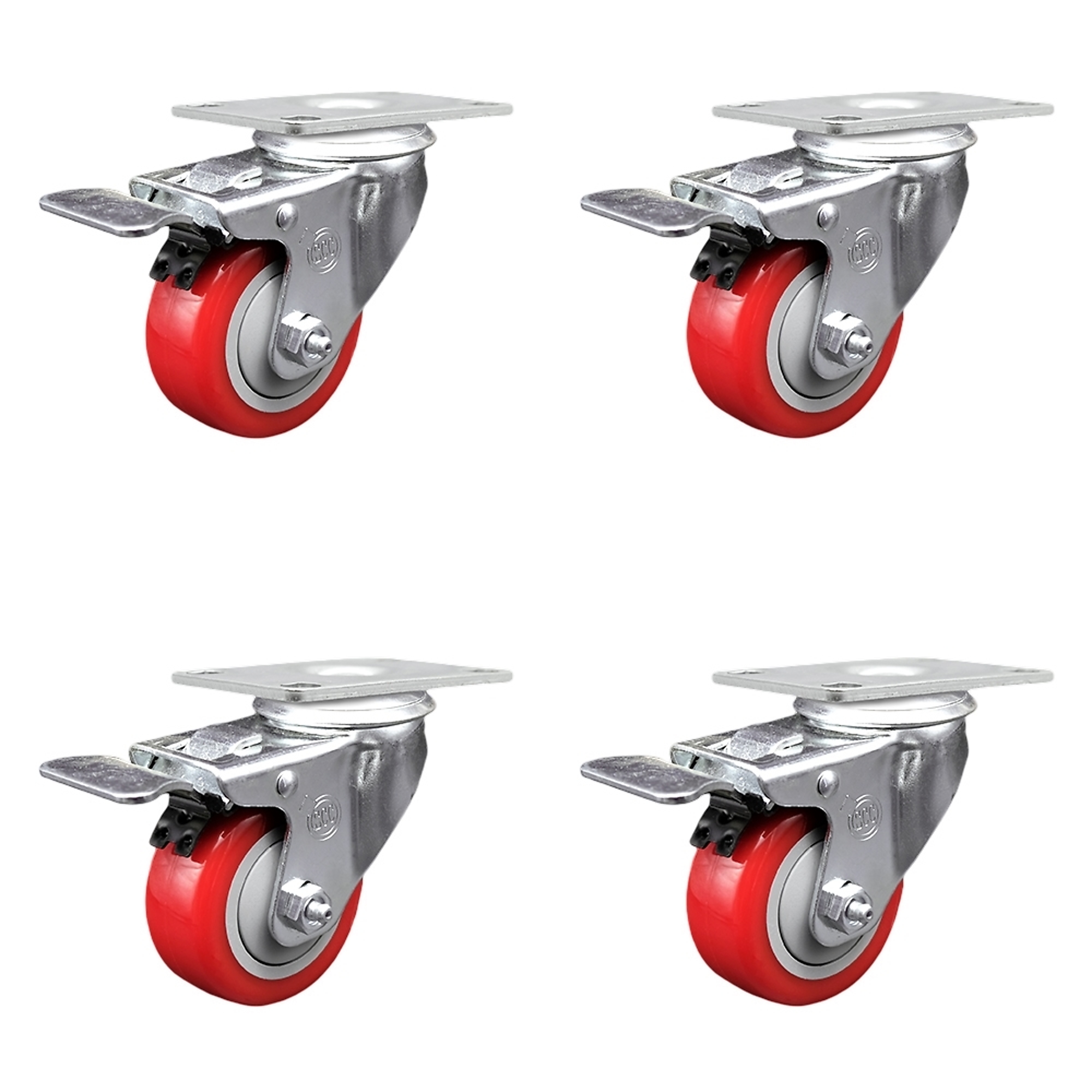 Service Caster, 3 1/2Inch x 1 1/4Inch Plate Casters, Wheel Diameter 3.5 in, Caster Type Swivel, Package (qty.) 4, Model SCC-SSTTL20S3514-PPUB-RED-4