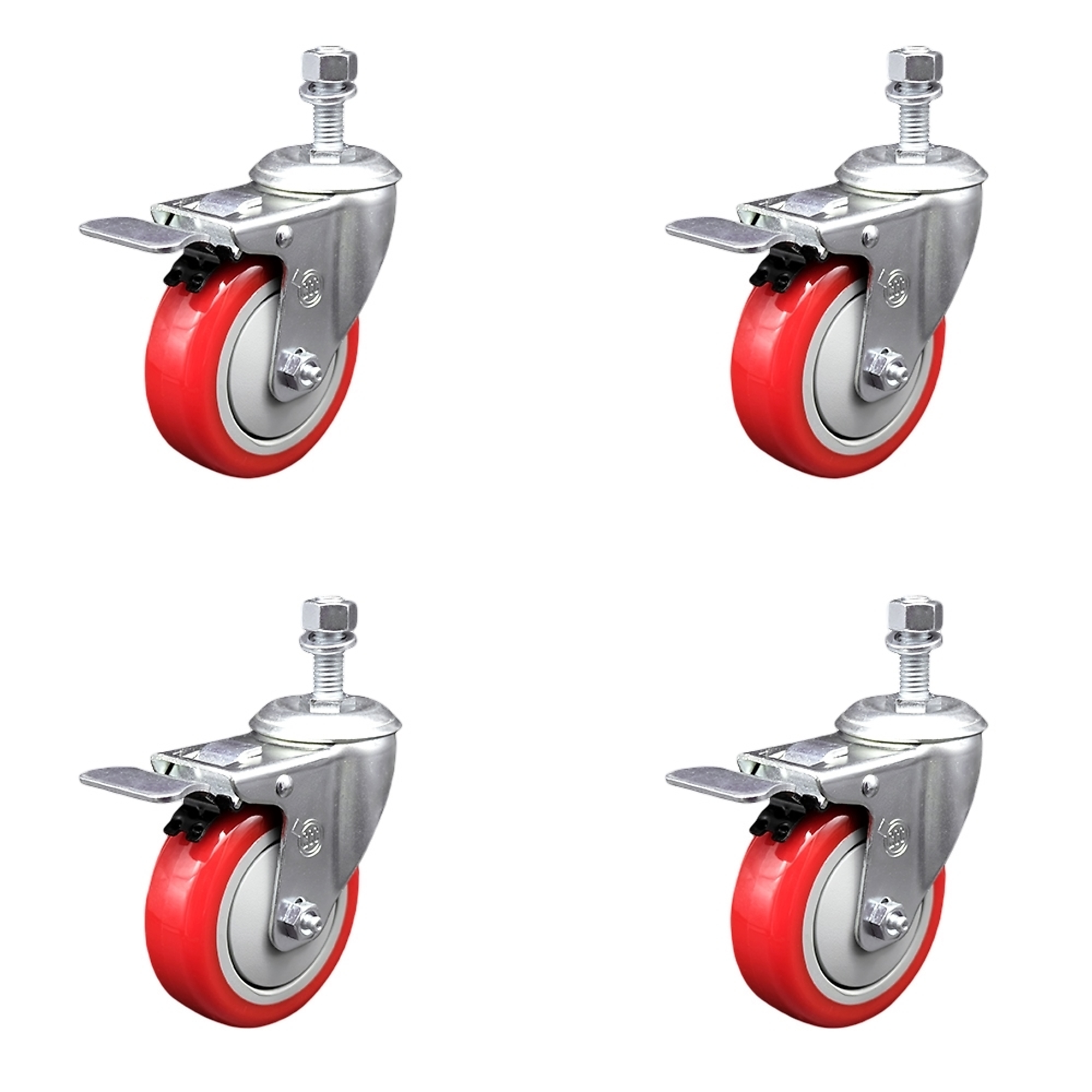 Service Caster, 4Inch x 1 1/4Inch Stem Casters, Wheel Diameter 4 in, Caster Type Swivel, Package (qty.) 4, Model SCC-TSTTL20S414-PPUB-RED-121315-4