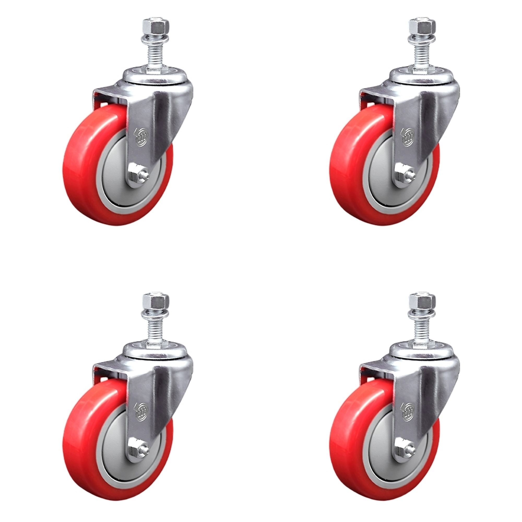 Service Caster, 4Inch x 1 1/4Inch Stem Casters, Wheel Diameter 4 in, Caster Type Swivel, Package (qty.) 4, Model SCC-TS20S414-PPUB-RED-121315-4