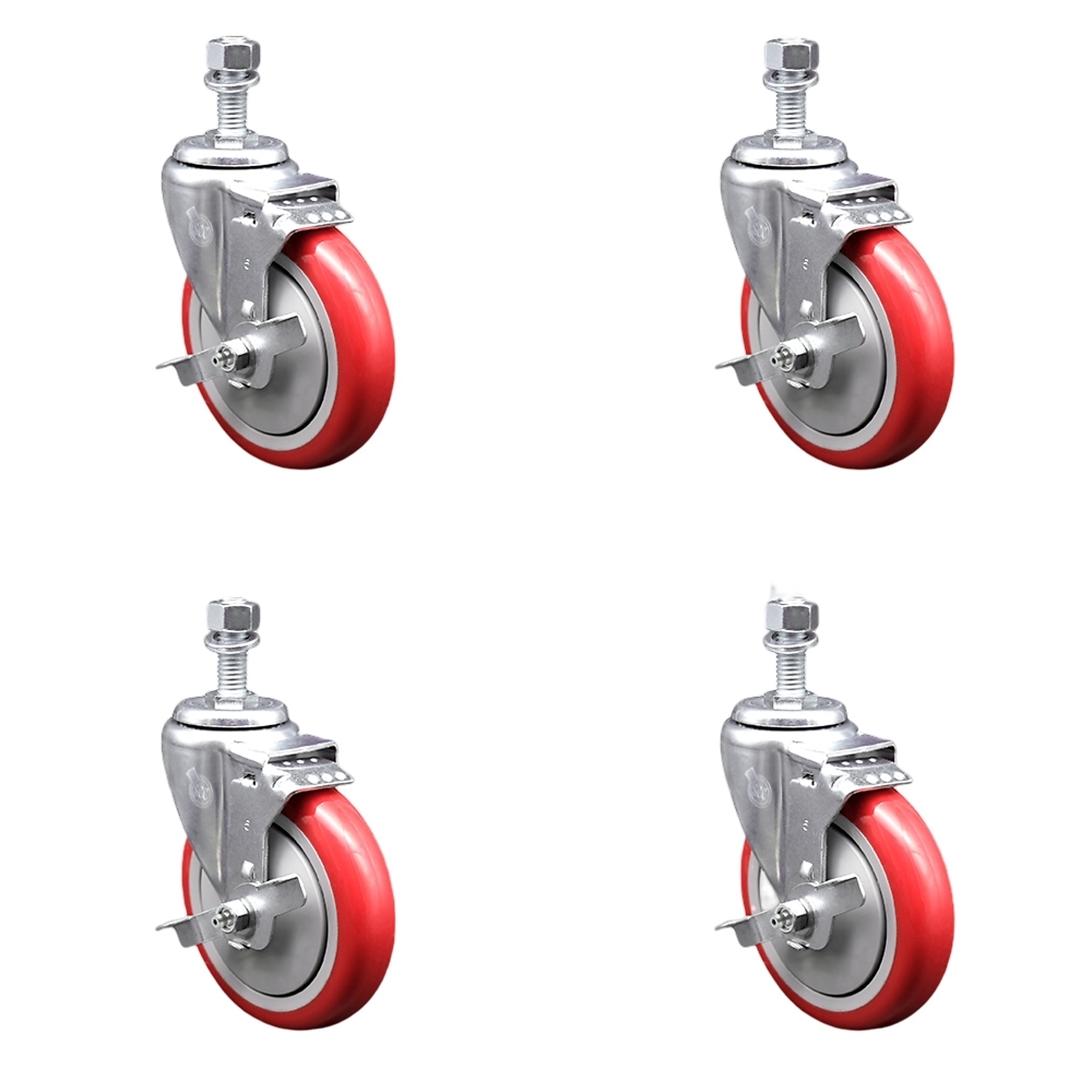 Service Caster, 5Inch x 1 1/4Inch Stem Casters, Wheel Diameter 5 in, Caster Type Swivel, Package (qty.) 4, Model SCC-SSTS20S514-PPUB-RED-TLB-121315-4