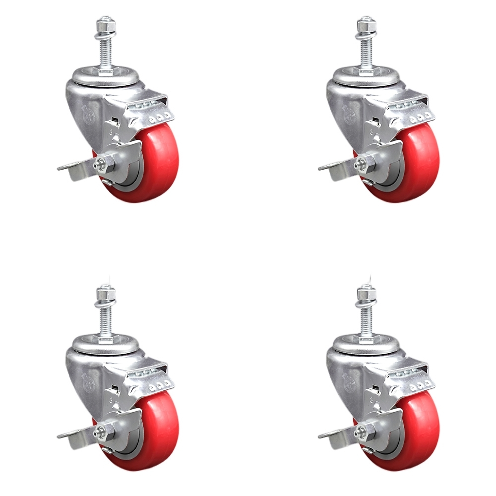 Service Caster, 3Inch x 1 1/4Inch Stem Casters, Wheel Diameter 3 in, Caster Type Swivel, Package (qty.) 4, Model SCC-SSTS20S314-PPUB-RED-TLB-381615-4