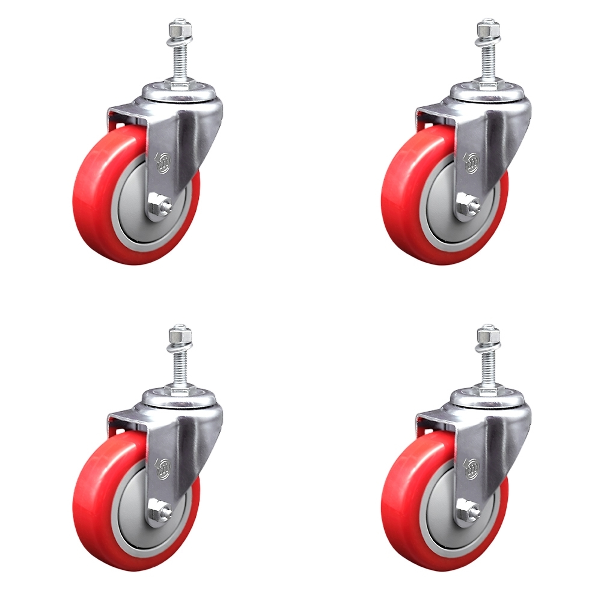 Service Caster, 4Inch x 1 1/4Inch Stem Casters, Wheel Diameter 4 in, Caster Type Swivel, Package (qty.) 4, Model SCC-TS20S414-PPUB-RED-381615-4