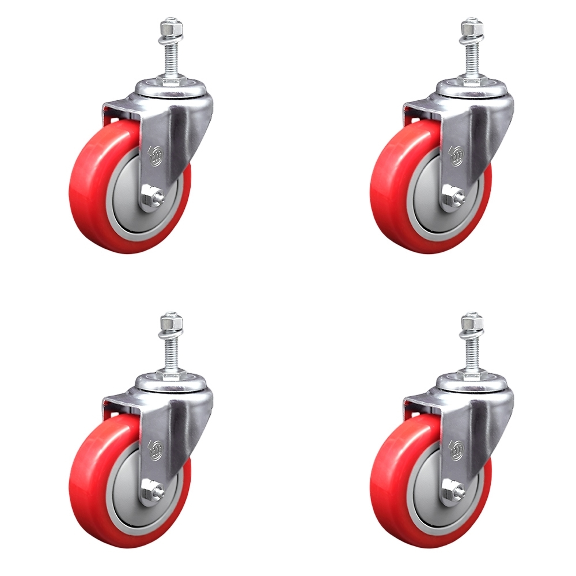 Service Caster, 4Inch x 1 1/4Inch Stem Casters, Wheel Diameter 4 in, Caster Type Swivel, Package (qty.) 4, Model SCC-TS20S414-PPUB-RED-M1015-4