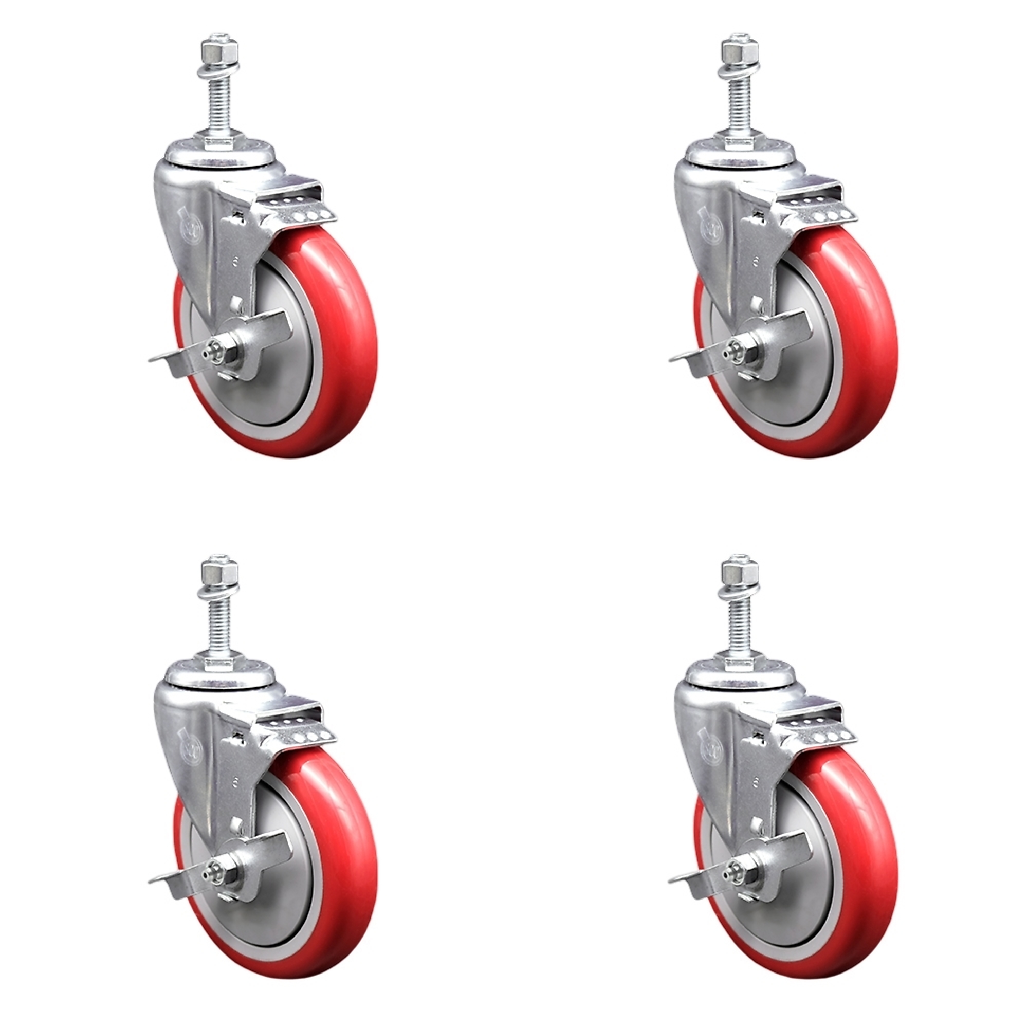 Service Caster, 5Inch x 1 1/4Inch Stem Casters, Wheel Diameter 5 in, Caster Type Swivel, Package (qty.) 4, Model SCC-TS20S514-PPUB-RED-TLB-381615-4