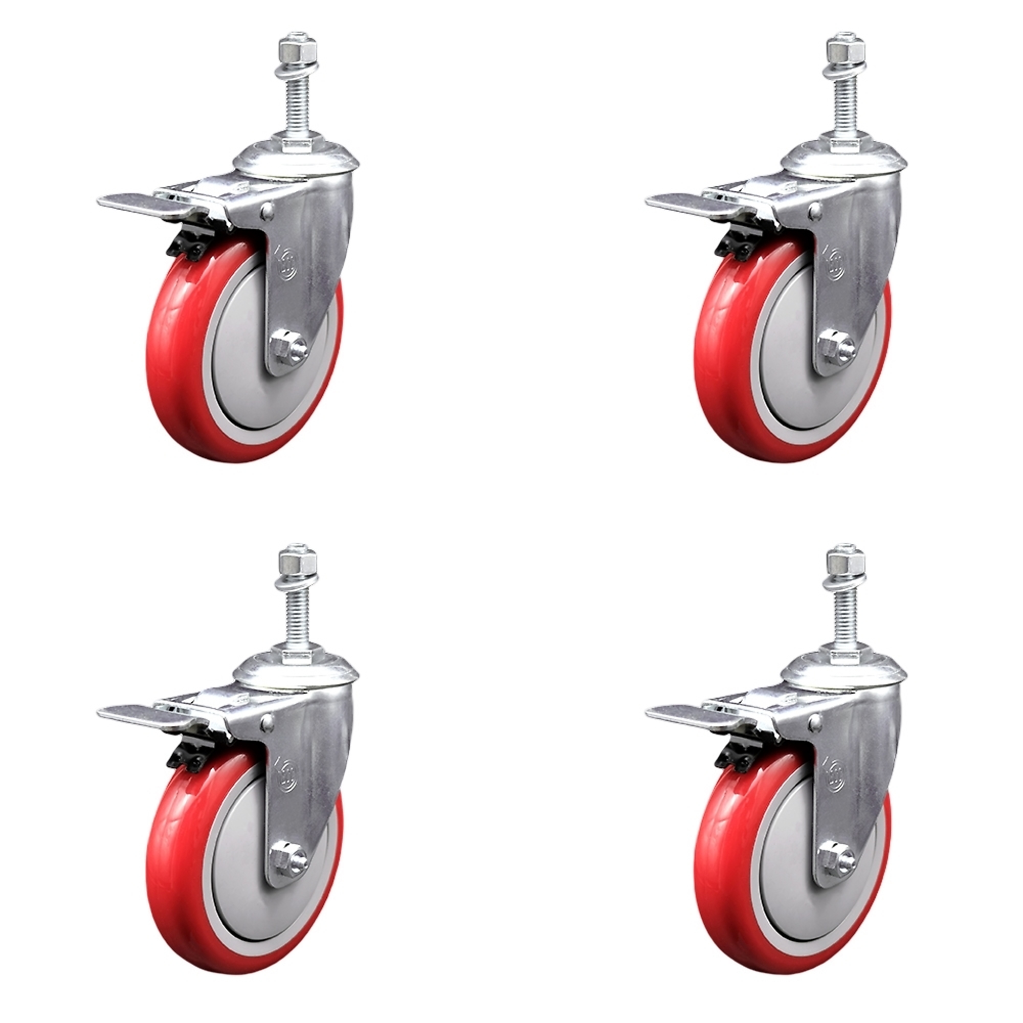 Service Caster, 5Inch x 1 1/4Inch Stem Casters, Wheel Diameter 5 in, Caster Type Swivel, Package (qty.) 4, Model SCC-TSTTL20S514-PPUB-RED-M1015-4