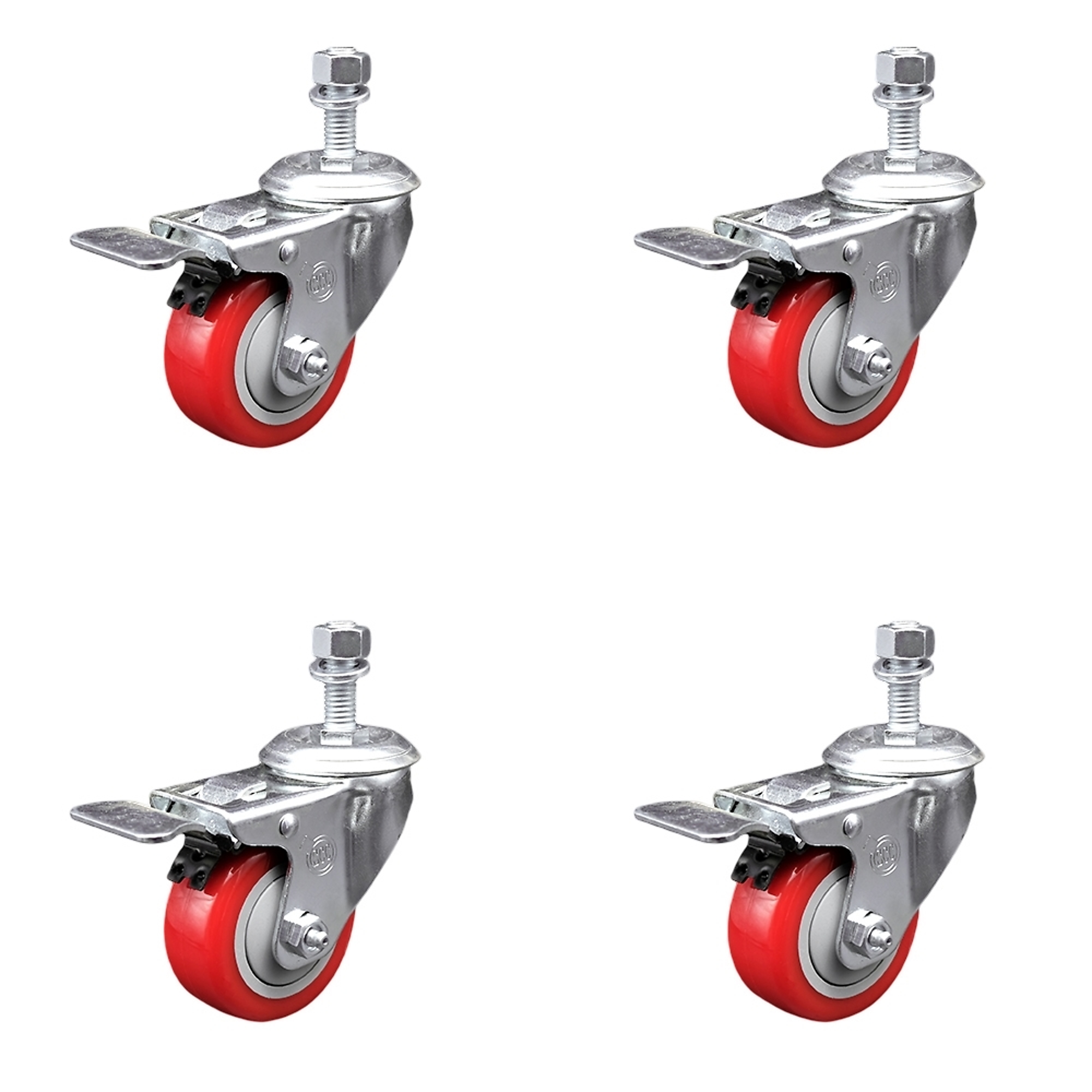 Service Caster, 3 1/2Inch x 1 1/4Inch Stem Casters, Wheel Diameter 3.5 in, Caster Type Swivel, Package (qty.) 4, Model SCC-TSTTL20S3514-PPUB-RED-M1215