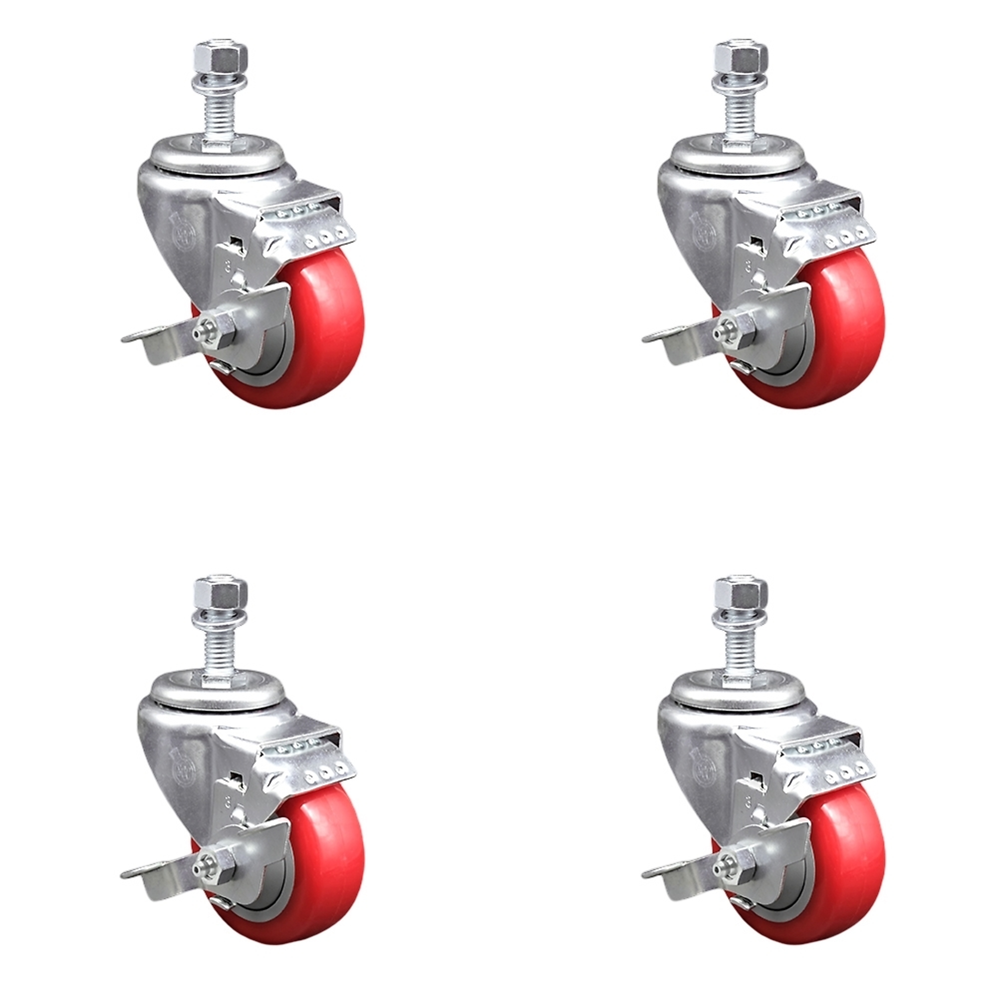 Service Caster, 3Inch x 1 1/4Inch Stem Casters, Wheel Diameter 3 in, Caster Type Swivel, Package (qty.) 4, Model SCC-SSTS20S314-PPUB-RED-TLB-M1215-4