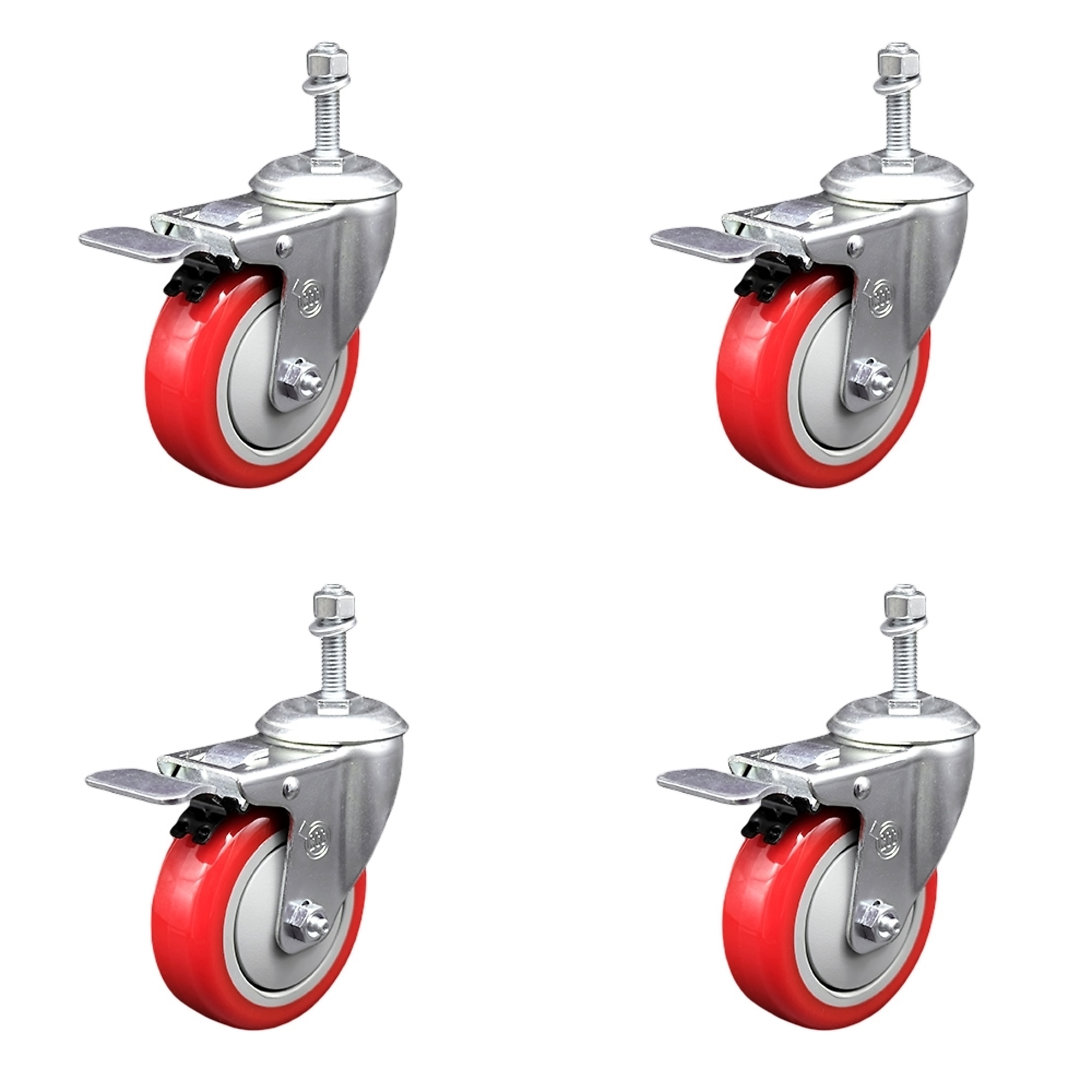 Service Caster, 4Inch x 1 1/4Inch Stem Casters, Wheel Diameter 4 in, Caster Type Swivel, Package (qty.) 4, Model SCC-SSTSTTL20S414-PPUB-RED-M1015-4