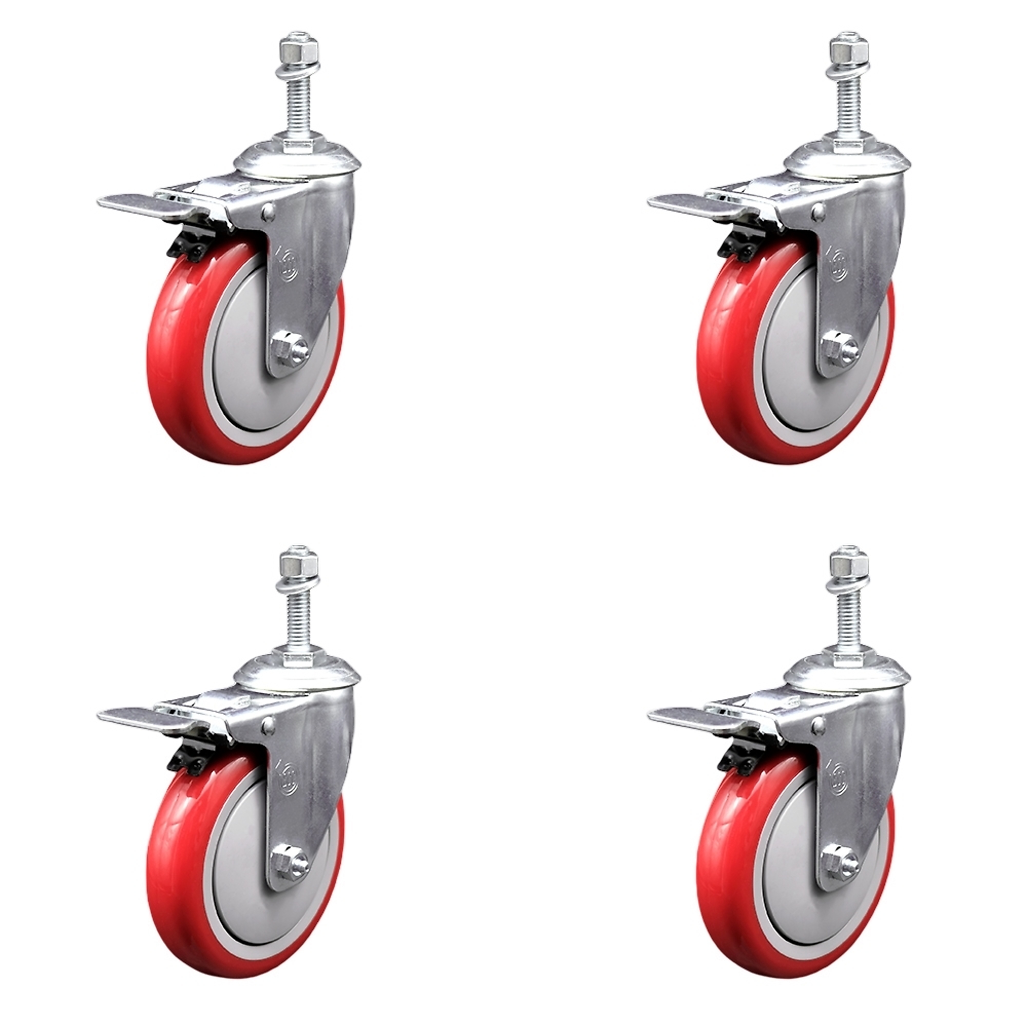 Service Caster, 5Inch x 1 1/4Inch Stem Casters, Wheel Diameter 5 in, Caster Type Swivel, Package (qty.) 4, Model SCC-SSTSTTL20S514-PPUB-RED-M1015-4