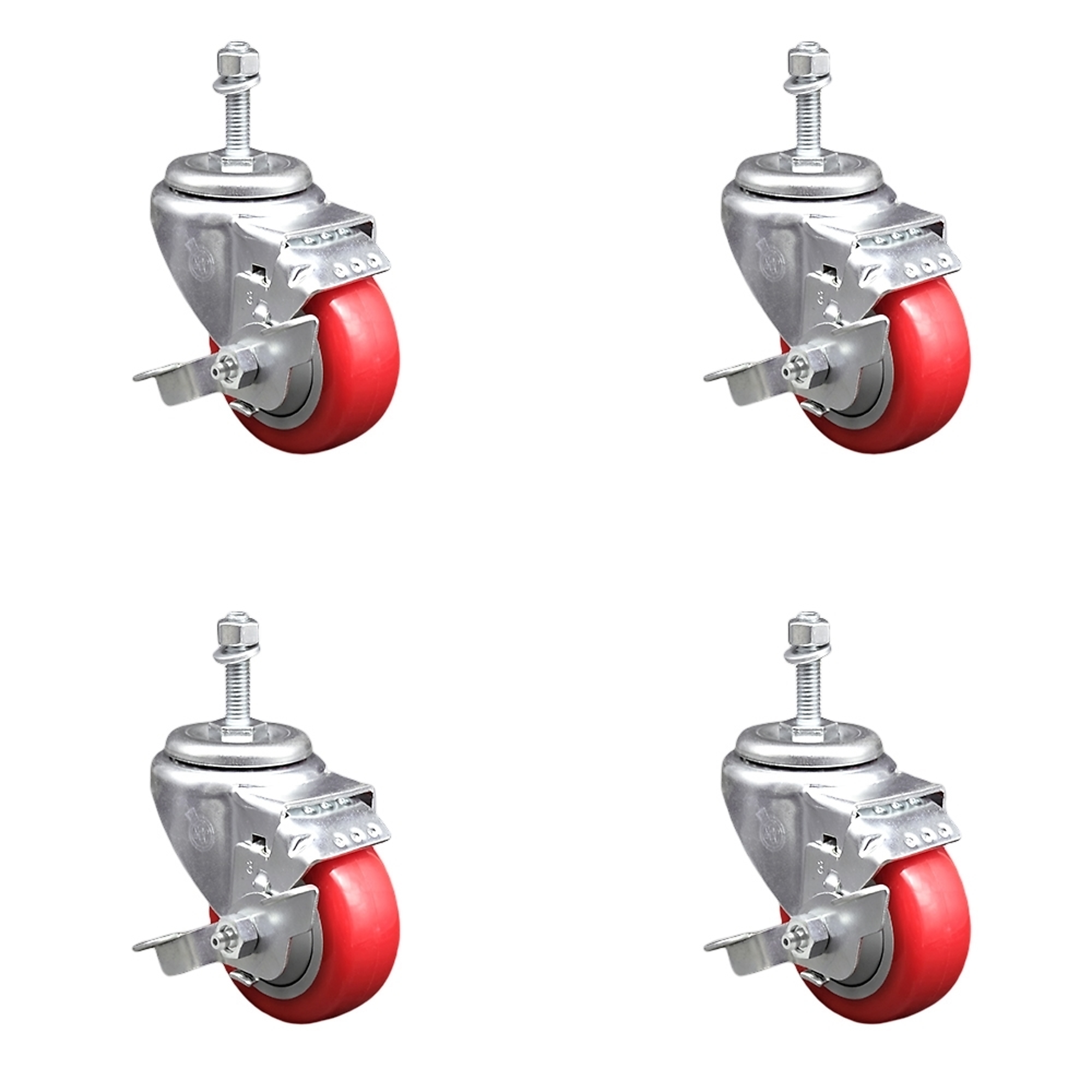 Service Caster, 3Inch x 1 1/4Inch Stem Casters, Wheel Diameter 3 in, Caster Type Swivel, Package (qty.) 4, Model SCC-SSTS20S314-PPUB-RED-TLB-M1015-4