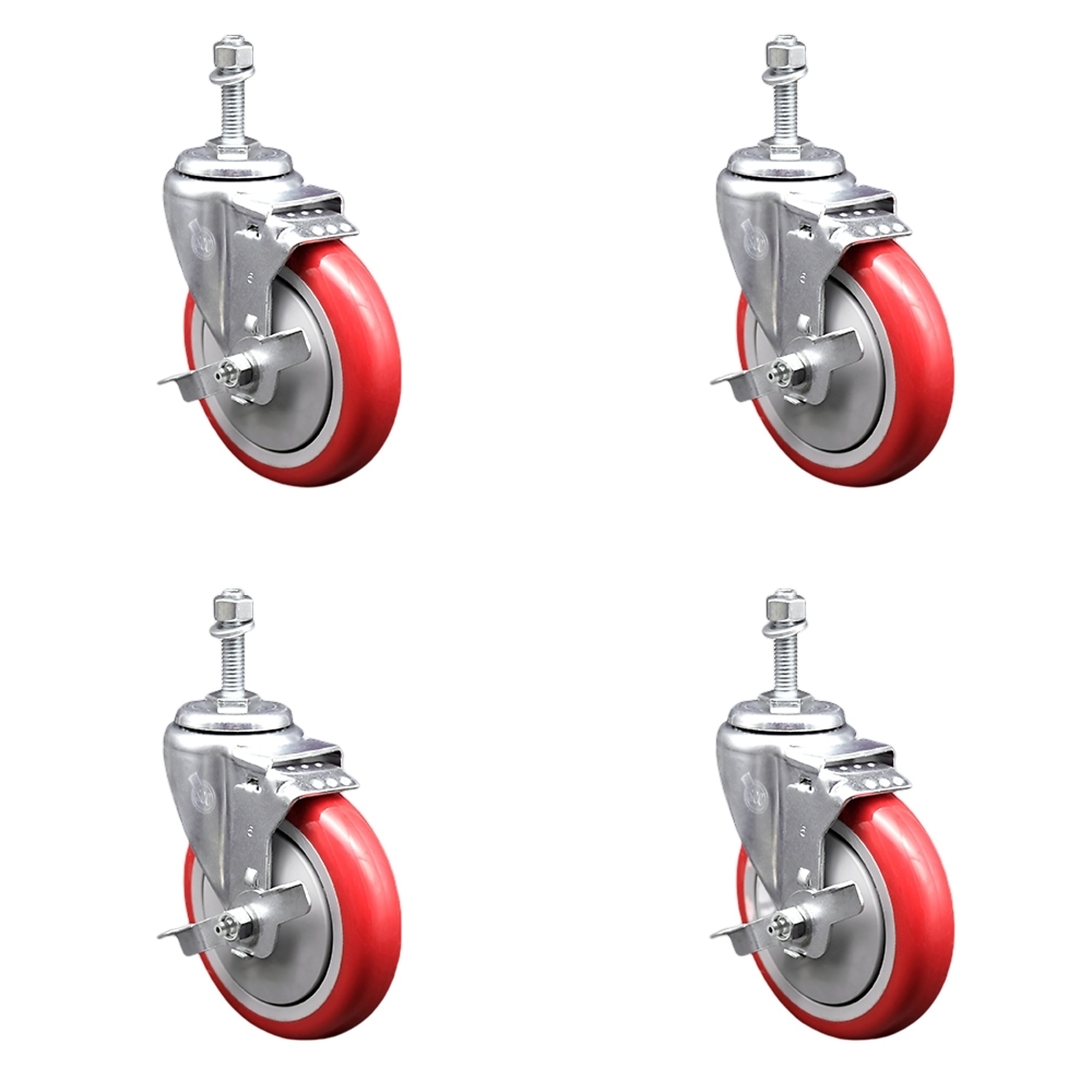 Service Caster, 5Inch x 1 1/4Inch Stem Casters, Wheel Diameter 5 in, Caster Type Swivel, Package (qty.) 4, Model SCC-SSTS20S514-PPUB-RED-TLB-381615-4