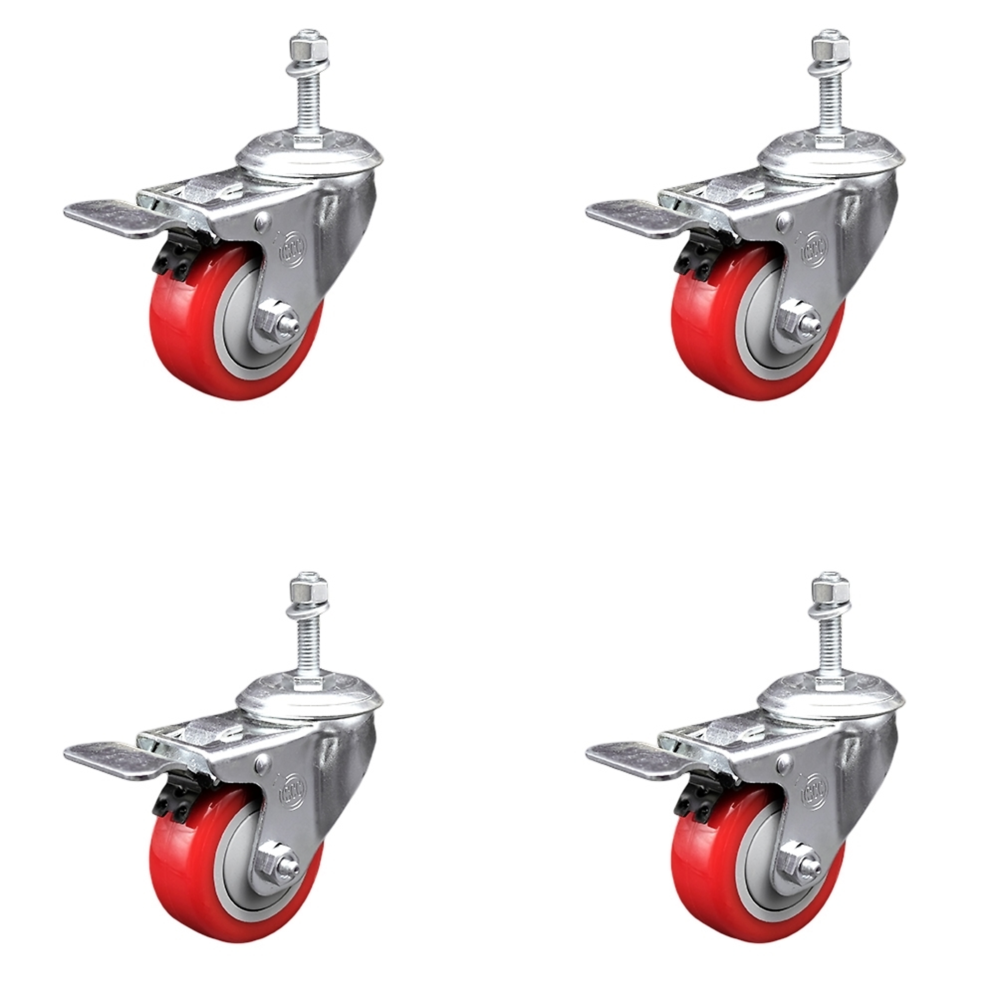 Service Caster, 3 1/2Inch x 1 1/4Inch Stem Casters, Wheel Diameter 3.5 in, Caster Type Swivel, Package (qty.) 4, Model SCC-SSTSTTL20S3514-PPUB-RED-