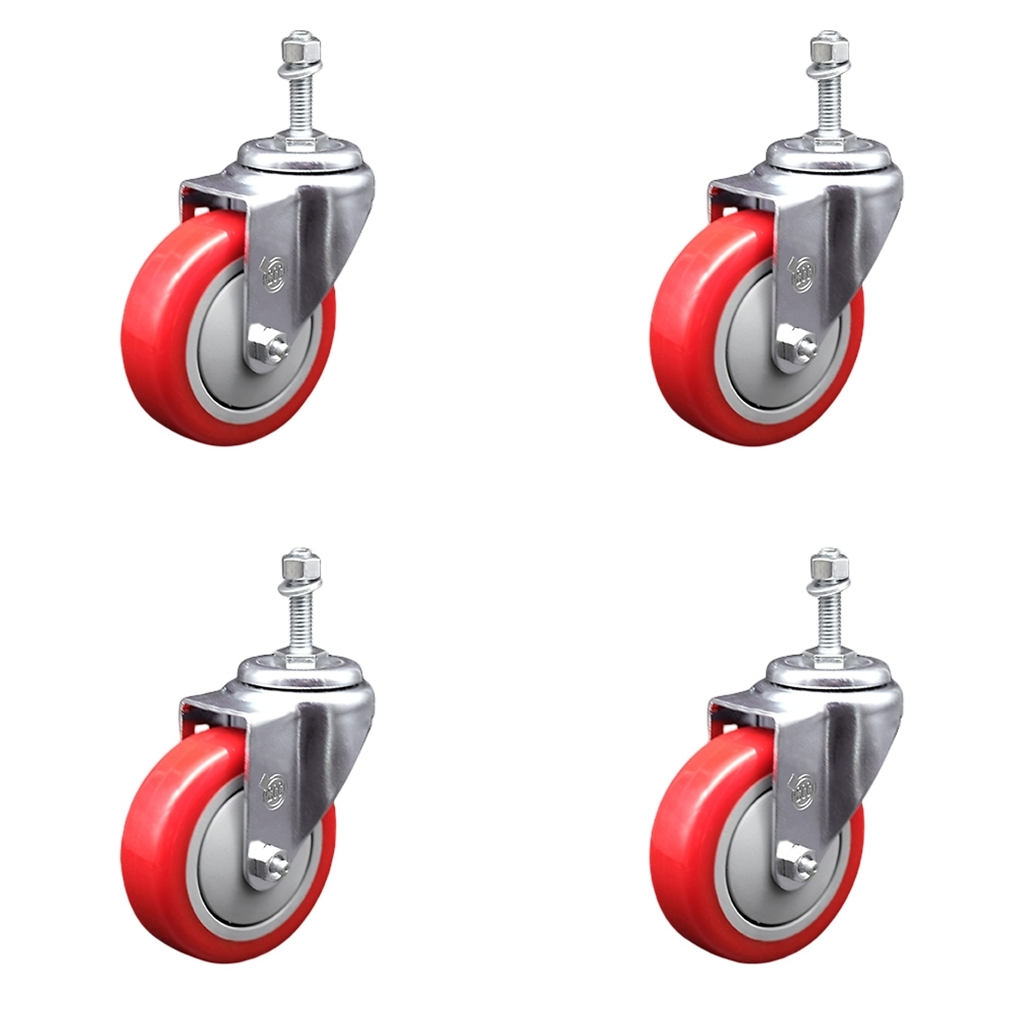 Service Caster, 4Inch x 1 1/4Inch Stem Casters, Wheel Diameter 4 in, Caster Type Swivel, Package (qty.) 4, Model SCC-SSTS20S414-PPUB-RED-M1015-4