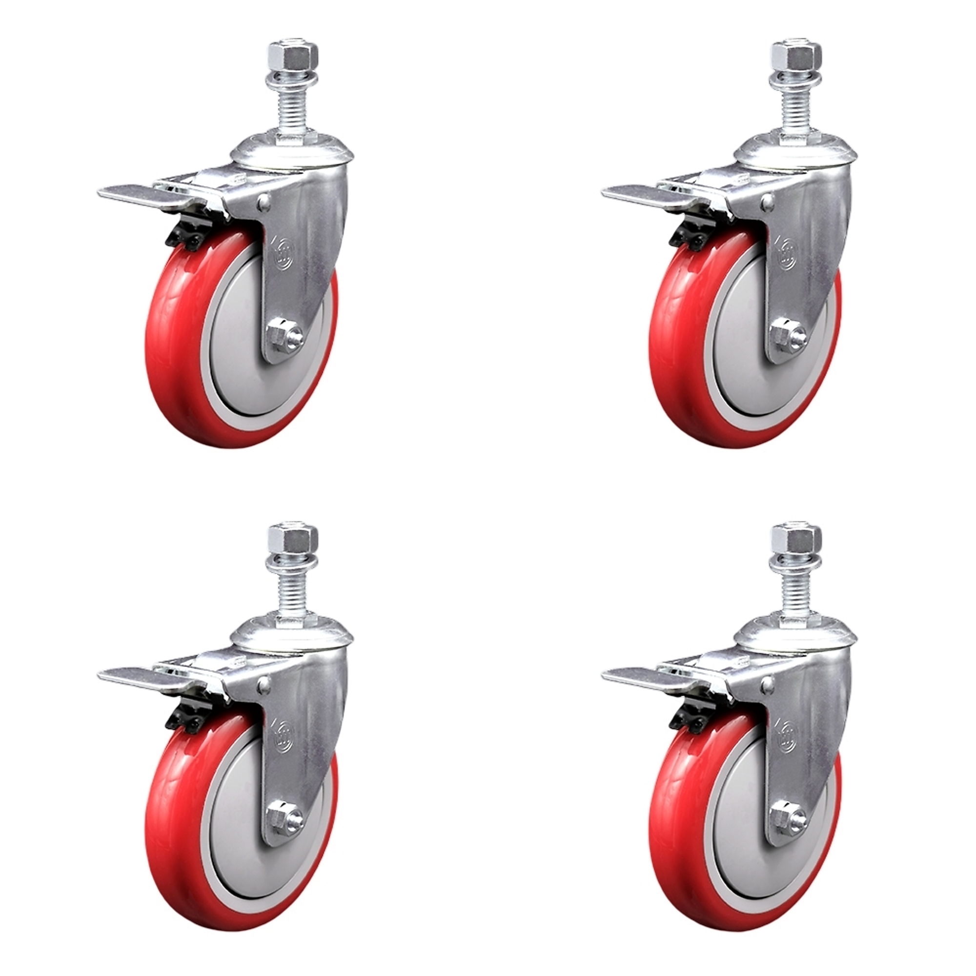 Service Caster, 5Inch x 1 1/4Inch Stem Casters, Wheel Diameter 5 in, Caster Type Swivel, Package (qty.) 4, Model SCC-TSTTL20S514-PPUB-RED-M1215-4