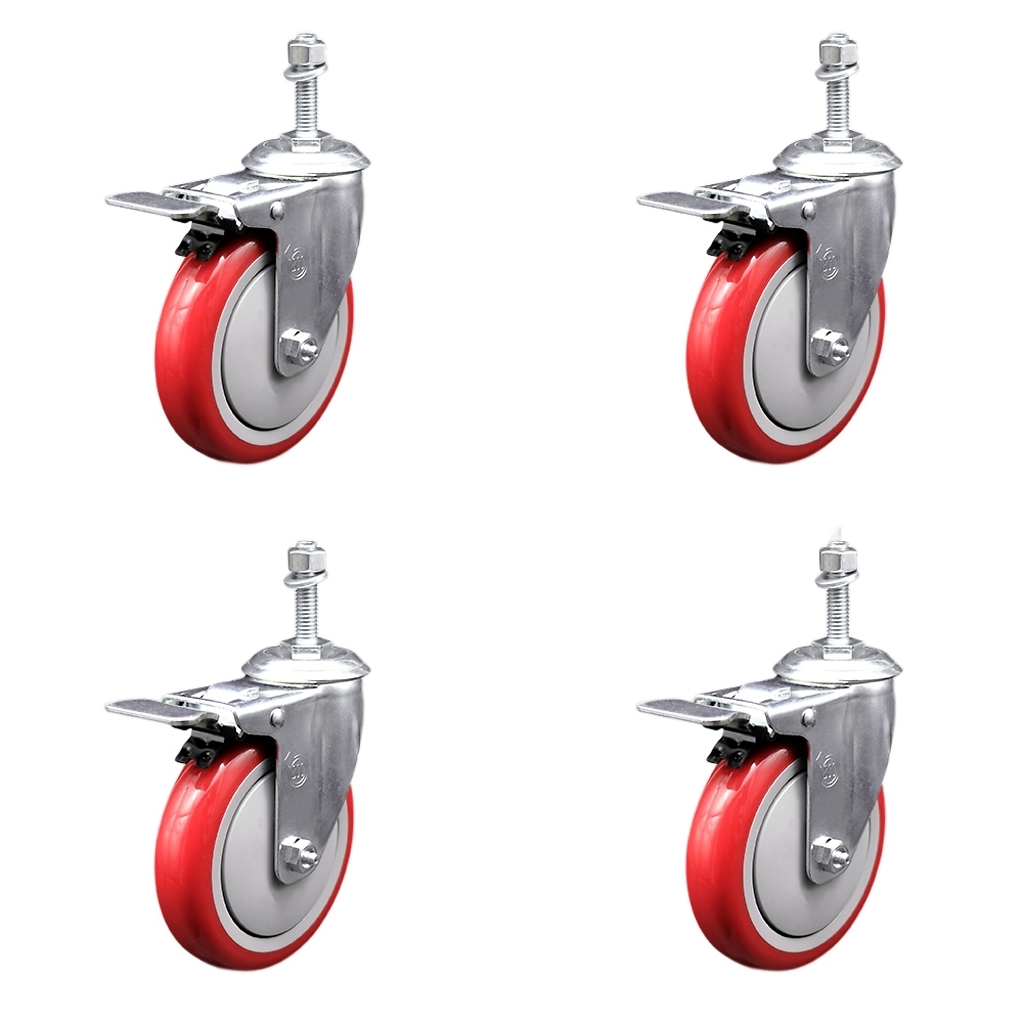 Service Caster, 5Inch x 1 1/4Inch Stem Casters, Wheel Diameter 5 in, Caster Type Swivel, Package (qty.) 4, Model SCC-SSTSTTL20S514-PPUB-RED-381615-4