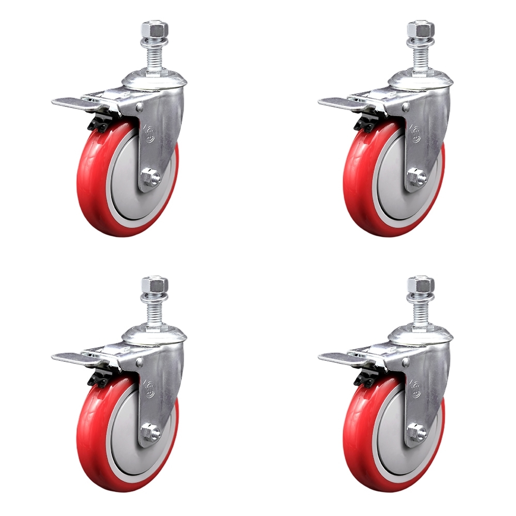 Service Caster, 5Inch x 1 1/4Inch Stem Casters, Wheel Diameter 5 in, Caster Type Swivel, Package (qty.) 4, Model SCC-SSTSTTL20S514-PPUB-RED-M1215-4