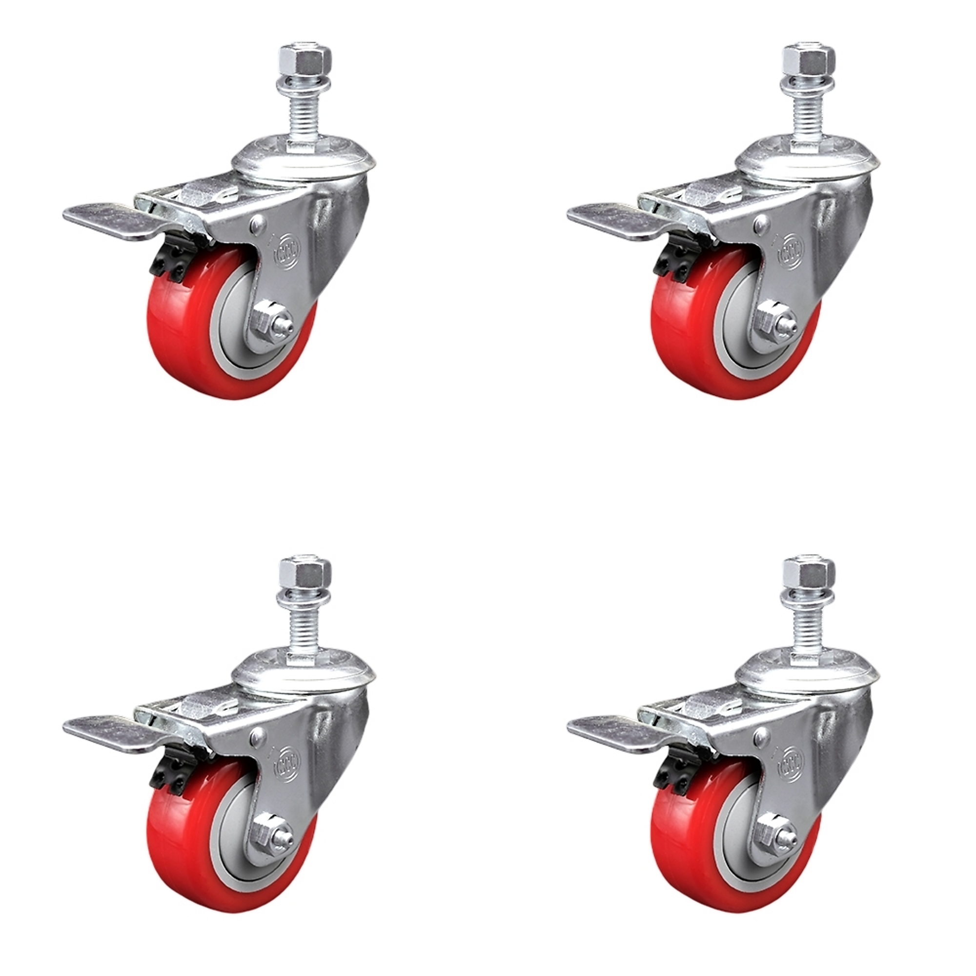 Service Caster, 3 1/2Inch x 1 1/4Inch Stem Casters, Wheel Diameter 3.5 in, Caster Type Swivel, Package (qty.) 4, Model SCC-SSTSTTL20S3514-PPUB-RED-