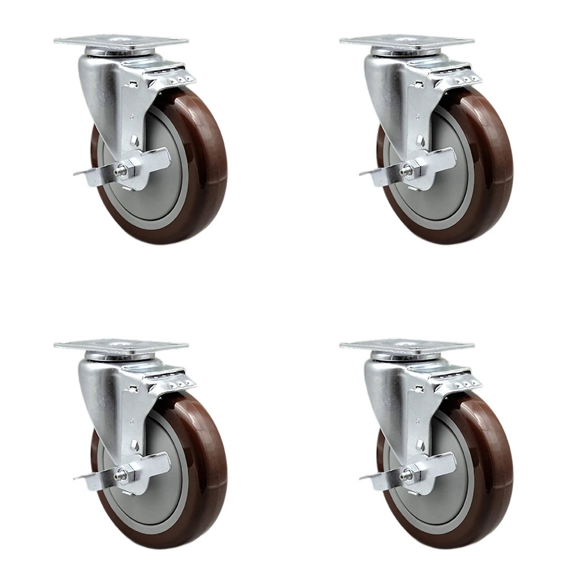 Service Caster, 5Inch x 1 1/4Inch Plate Casters, Wheel Diameter 5 in, Caster Type Swivel, Package (qty.) 4, Model SCC-SS20S514-PPUB-MRN-TLB-4