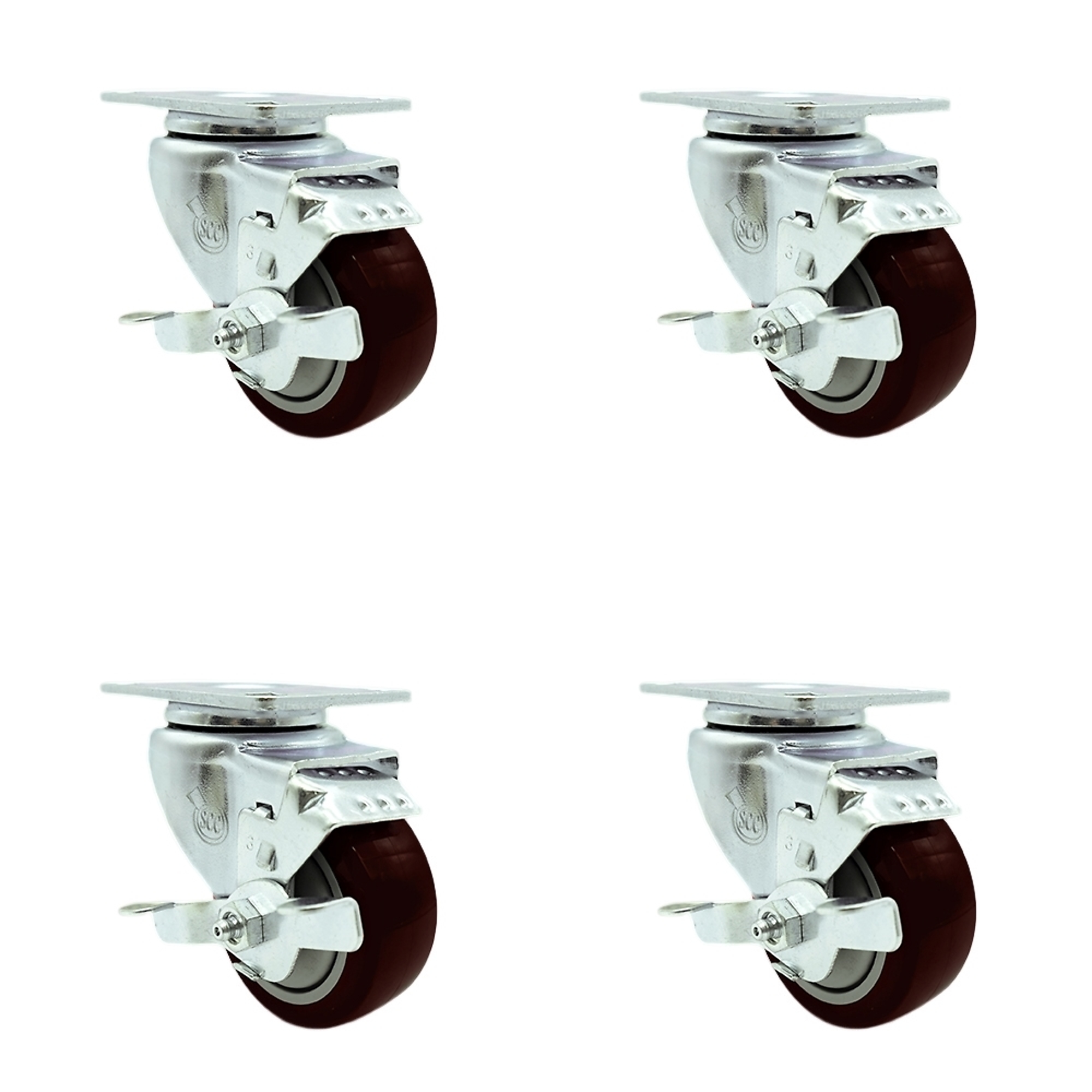 Service Caster, 3 1/2Inch x 1 1/4Inch Plate Casters, Wheel Diameter 3.5 in, Caster Type Swivel, Package (qty.) 4, Model SCC-SS20S3514-PPUB-MRN-TLB-4