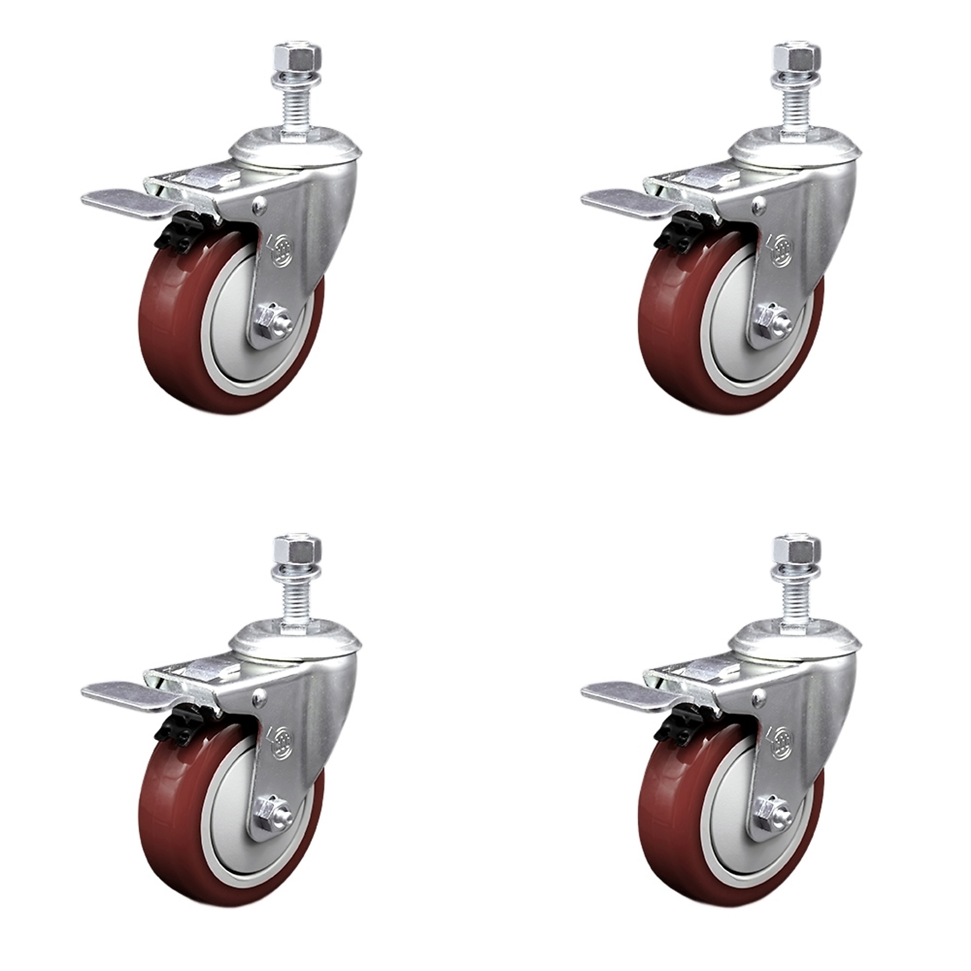 Service Caster, 4Inch x 1 1/4Inch Stem Casters, Wheel Diameter 4 in, Caster Type Swivel, Package (qty.) 4, Model SCC-TSTTL20S414-PPUB-MRN-121315-4