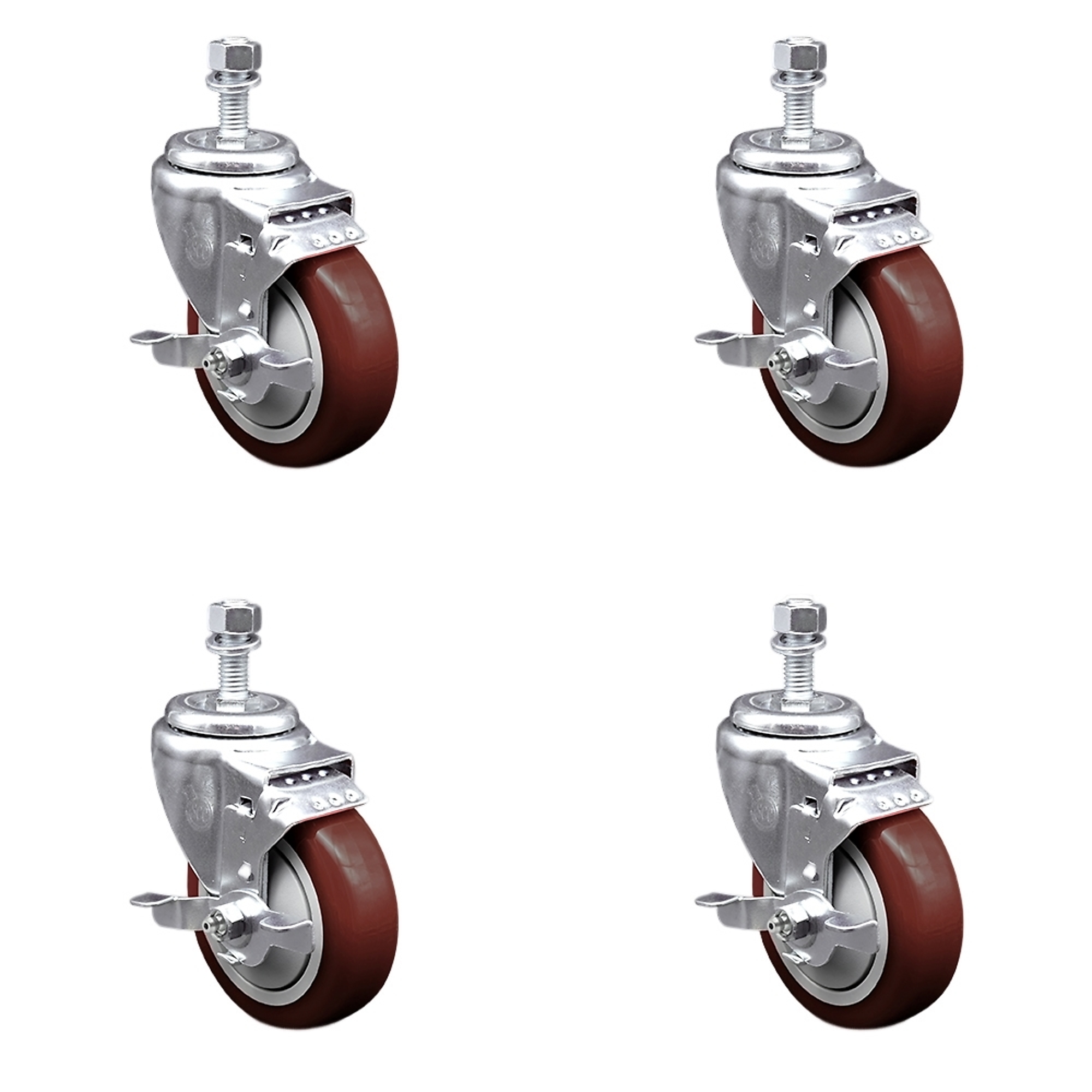 Service Caster, 4Inch x 1 1/4Inch Stem Casters, Wheel Diameter 4 in, Caster Type Swivel, Package (qty.) 4, Model SCC-TS20S414-PPUB-MRN-TLB-121315-4