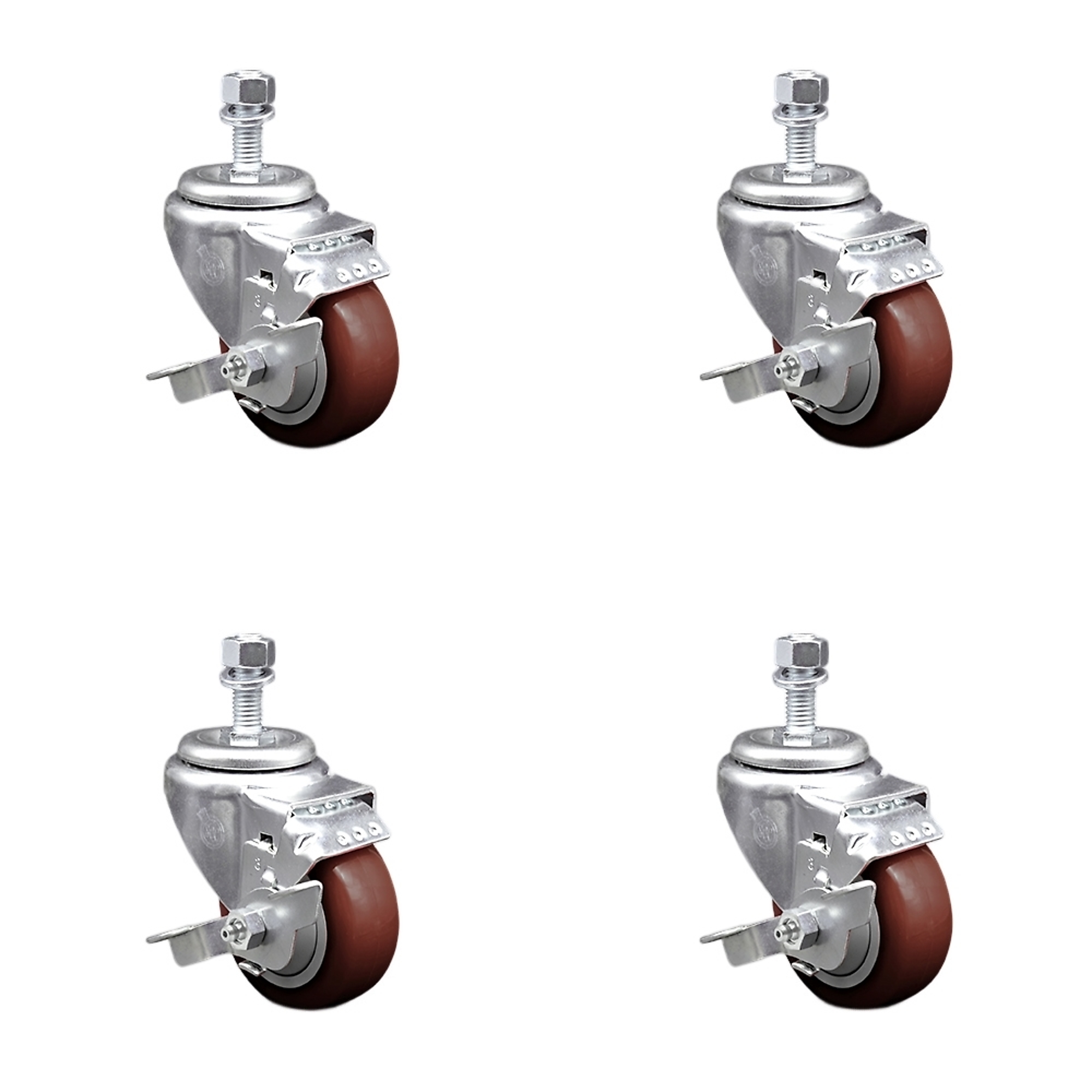 Service Caster, 3Inch x 1 1/4Inch Stem Casters, Wheel Diameter 3 in, Caster Type Swivel, Package (qty.) 4, Model SCC-SSTS20S314-PPUB-MRN-TLB-121315-4