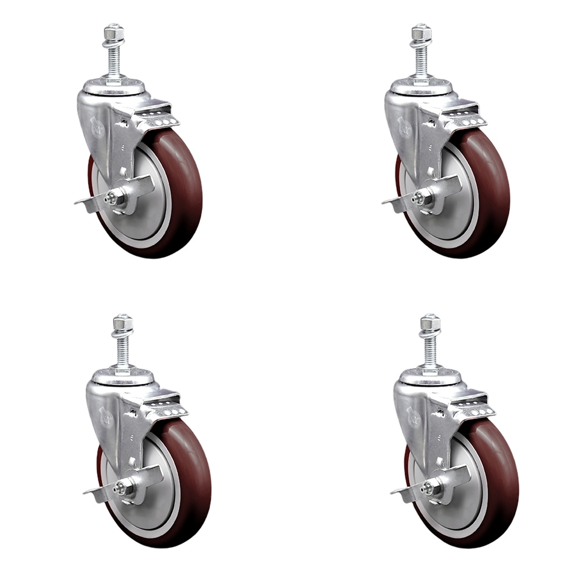 Service Caster, 5Inch x 1 1/4Inch Stem Casters, Wheel Diameter 5 in, Caster Type Swivel, Package (qty.) 4, Model SCC-TS20S514-PPUB-MRN-TLB-381615-4