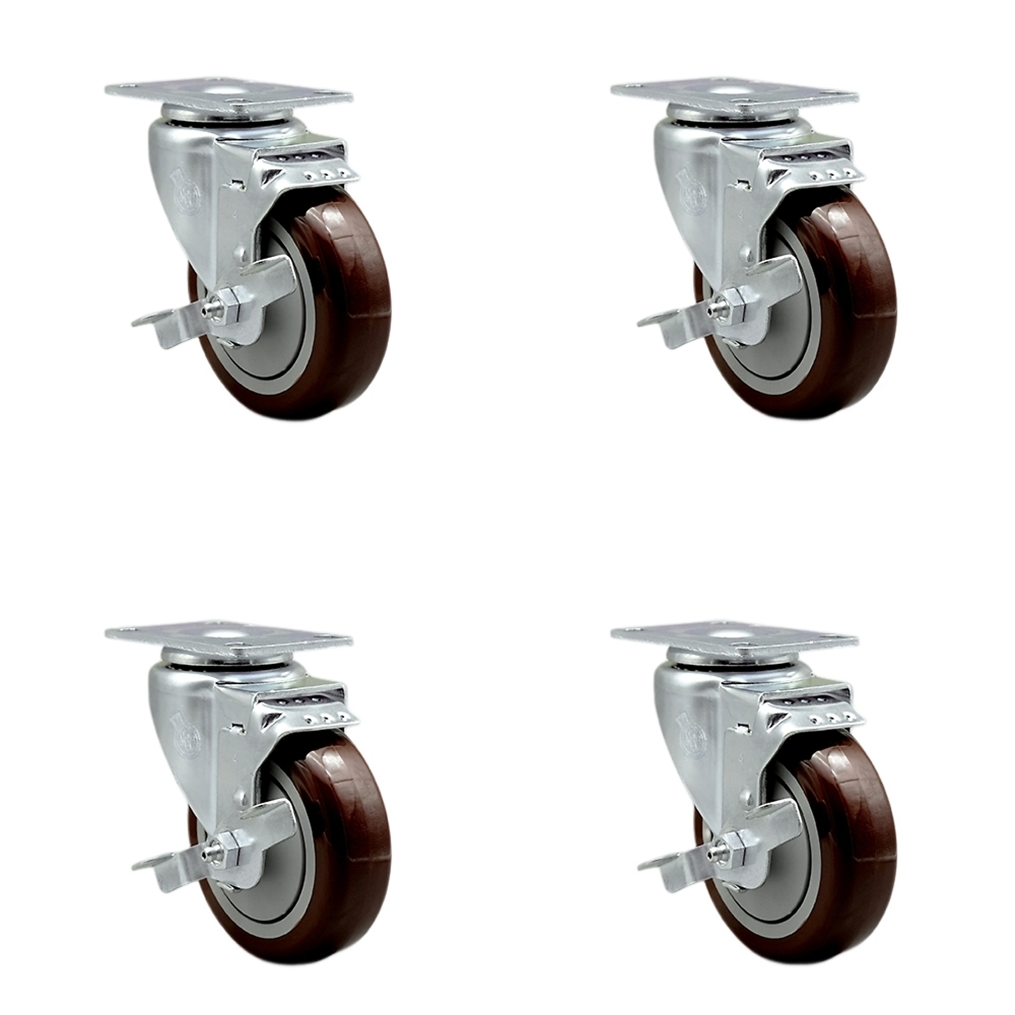 Service Caster, 4Inch x 1 1/4Inch Plate Casters, Wheel Diameter 4 in, Caster Type Swivel, Package (qty.) 4, Model SCC-SS20S414-PPUB-MRN-TLB-4