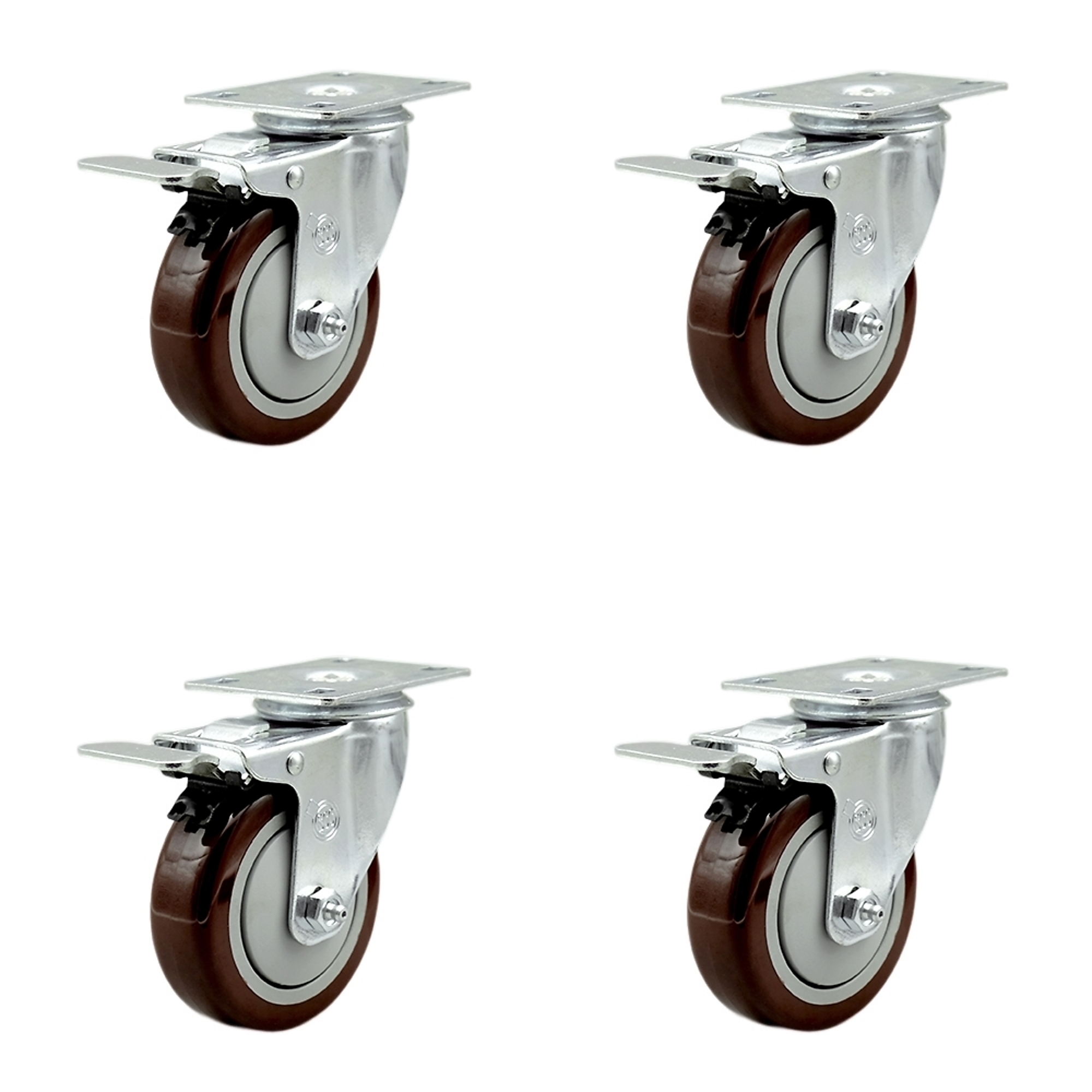 Service Caster, 4Inch x 1 1/4Inch Plate Casters, Wheel Diameter 4 in, Caster Type Swivel, Package (qty.) 4, Model SCC-SSTTL20S414-PPUB-MRN-4