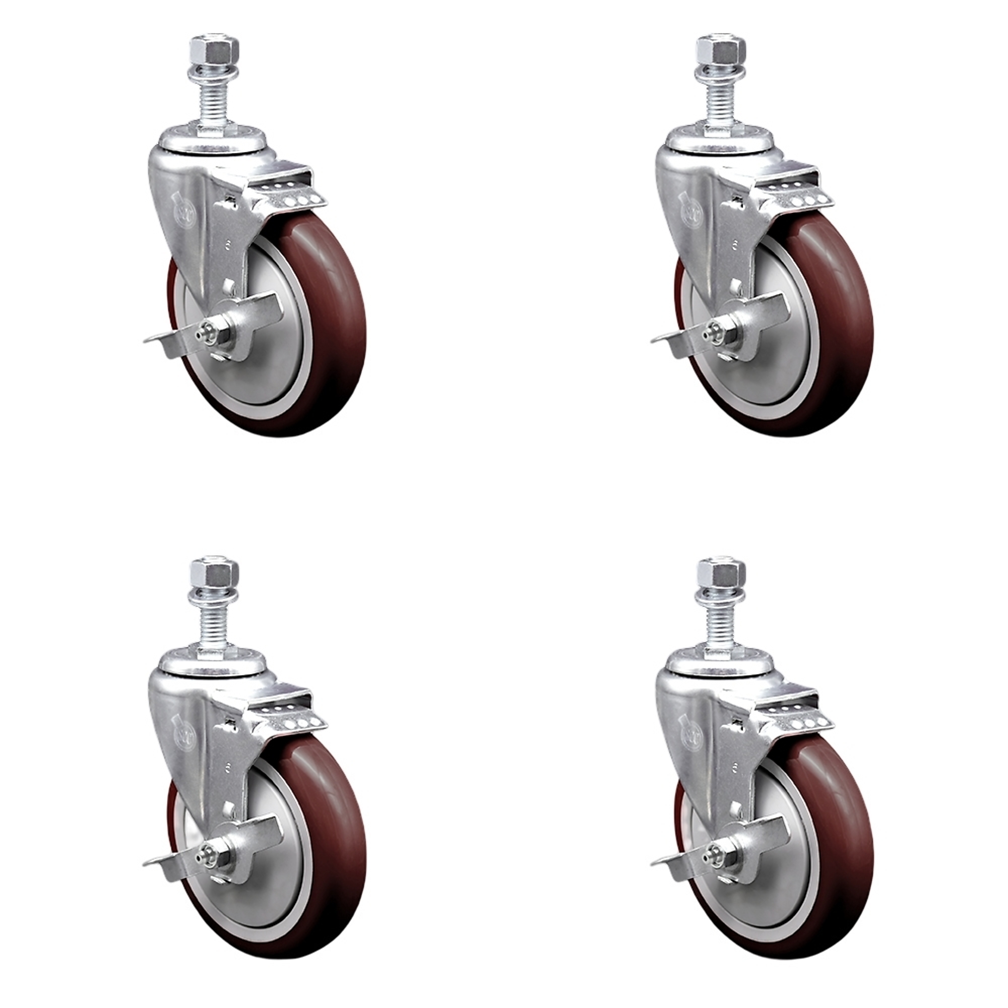 Service Caster, 5Inch x 1 1/4Inch Stem Casters, Wheel Diameter 5 in, Caster Type Swivel, Package (qty.) 4, Model SCC-SSTS20S514-PPUB-MRN-TLB-121315-4