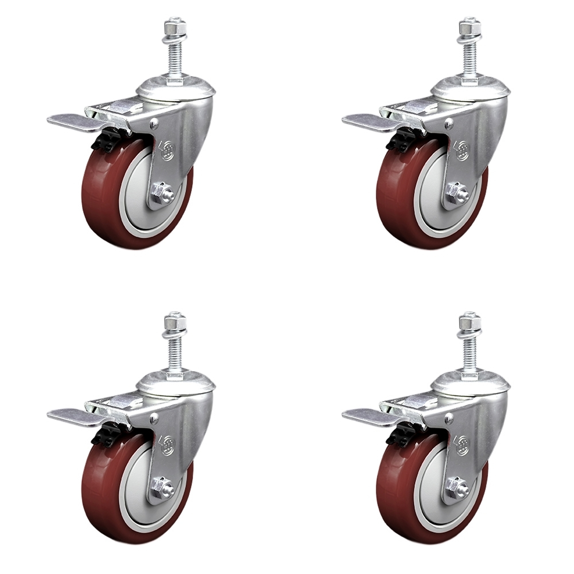 Service Caster, 4Inch x 1 1/4Inch Stem Casters, Wheel Diameter 4 in, Caster Type Swivel, Package (qty.) 4, Model SCC-TSTTL20S414-PPUB-MRN-381615-4